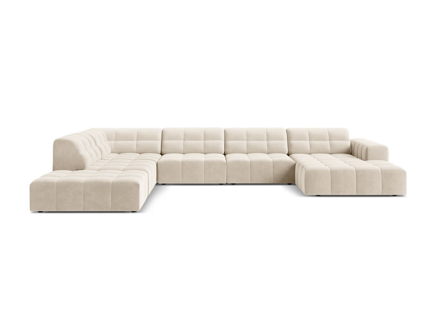 Cosmopolitan Design venstrevendt fløyelspanoramahjørnesofa, "Chicago", 7-seter, 375 × 263 × 78 cm, Bluvel, svarte plastben