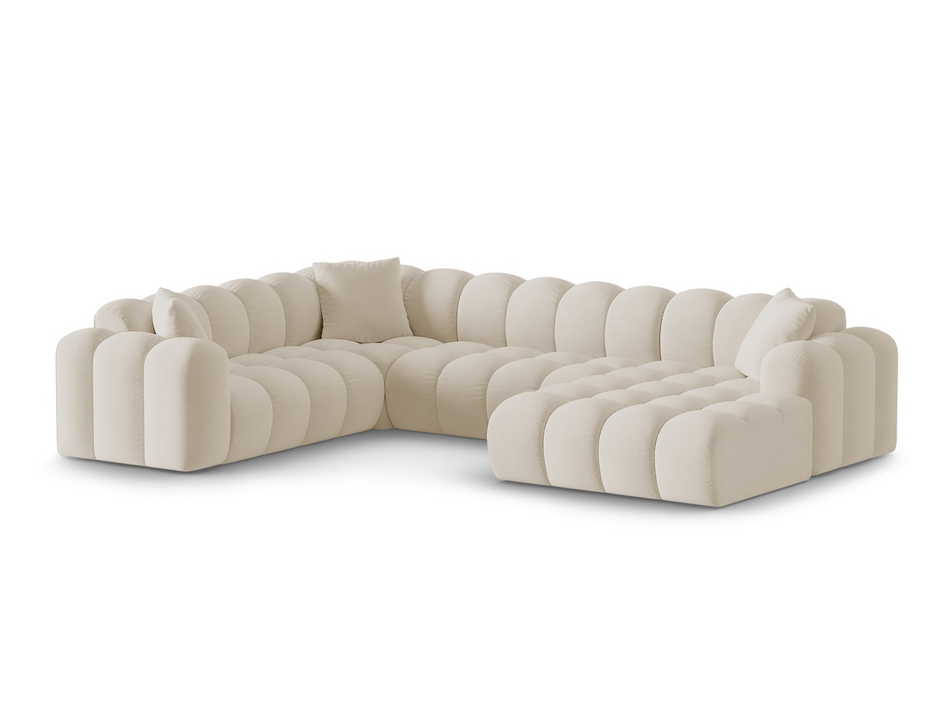 Cosmopolitan Design venstrevendt fløyelspanoramahjørnesofa, "Treno", 4-seter, 330 × 240 × 70 cm, Bluvel, svarte plastben