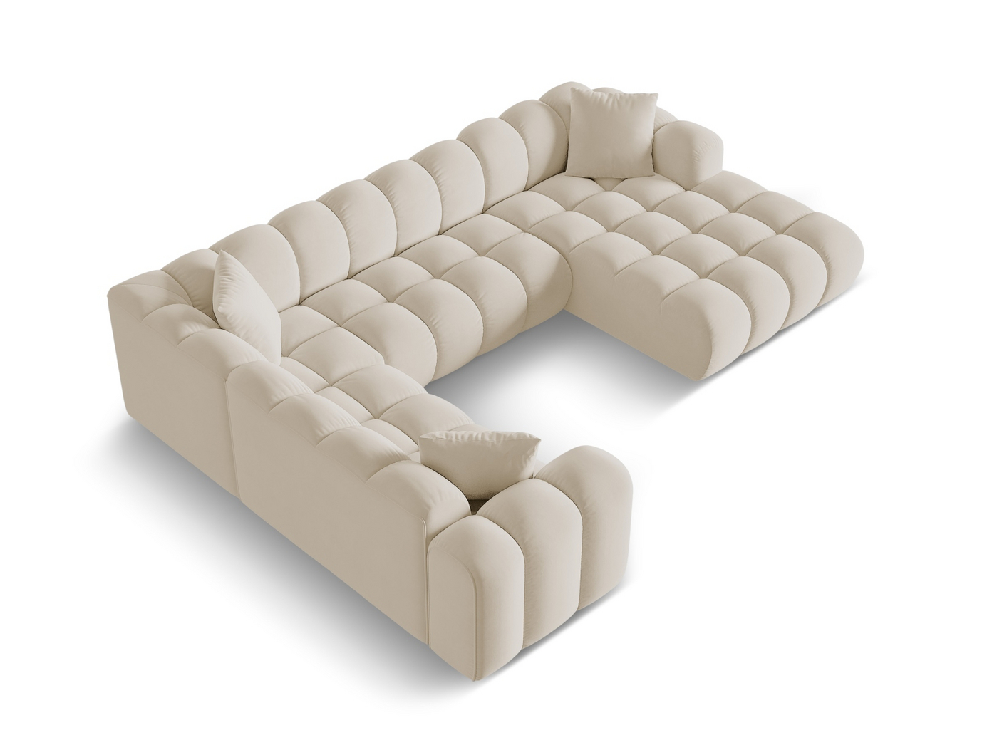 Cosmopolitan Design venstrevendt fløyelspanoramahjørnesofa, "Treno", 4-seter, 330 × 240 × 70 cm, Bluvel, svarte plastben