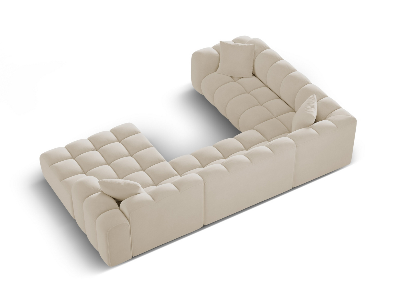 Cosmopolitan Design venstrevendt fløyelspanoramahjørnesofa, "Treno", 4-seter, 330 × 240 × 70 cm, Bluvel, svarte plastben