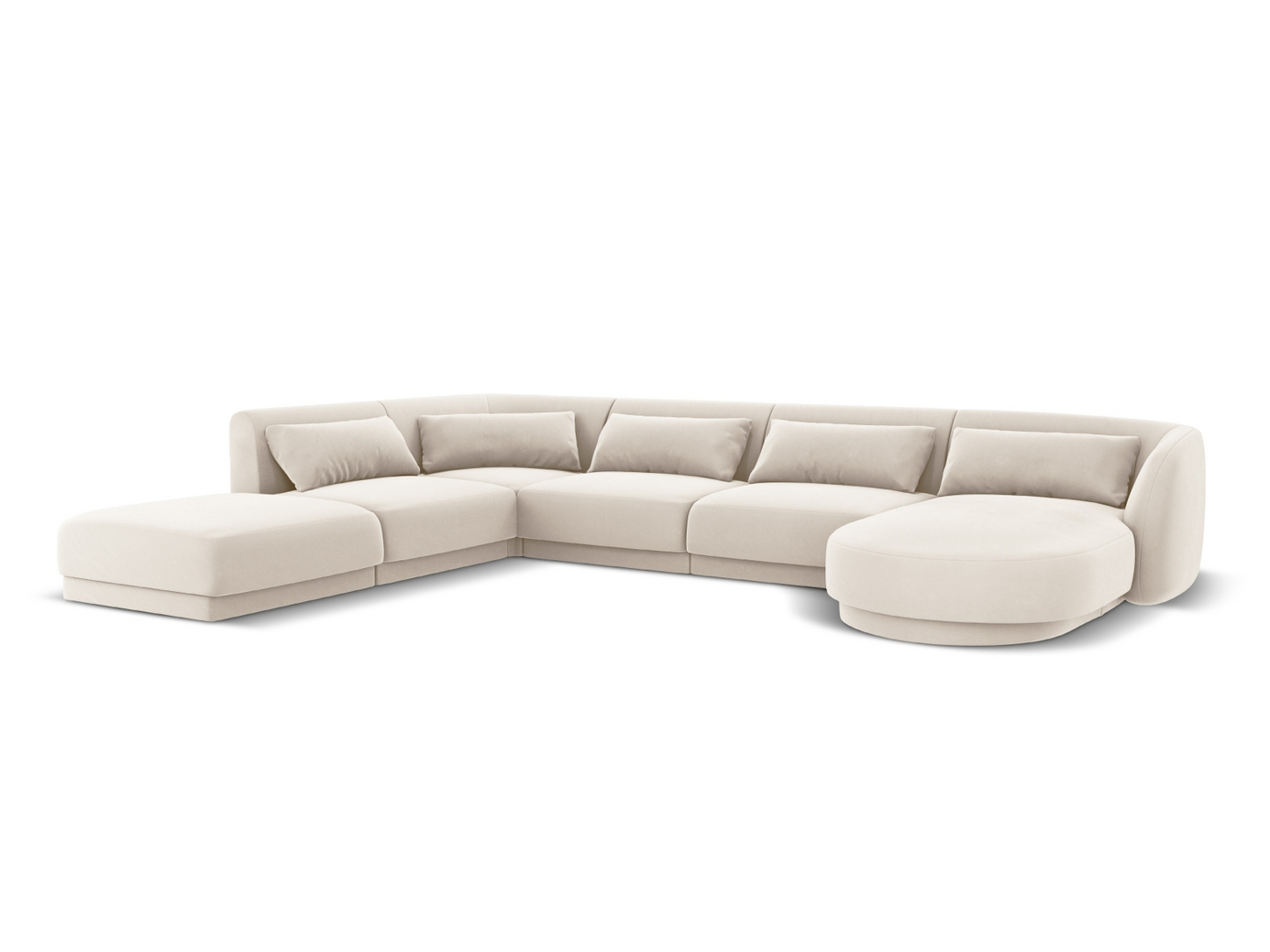 Cosmopolitan Design venstrevendt fløyelspanoramahjørnesofa, "Tulum", 6-seter, 330 × 255 × 70 cm, Bluvel, svarte plastben