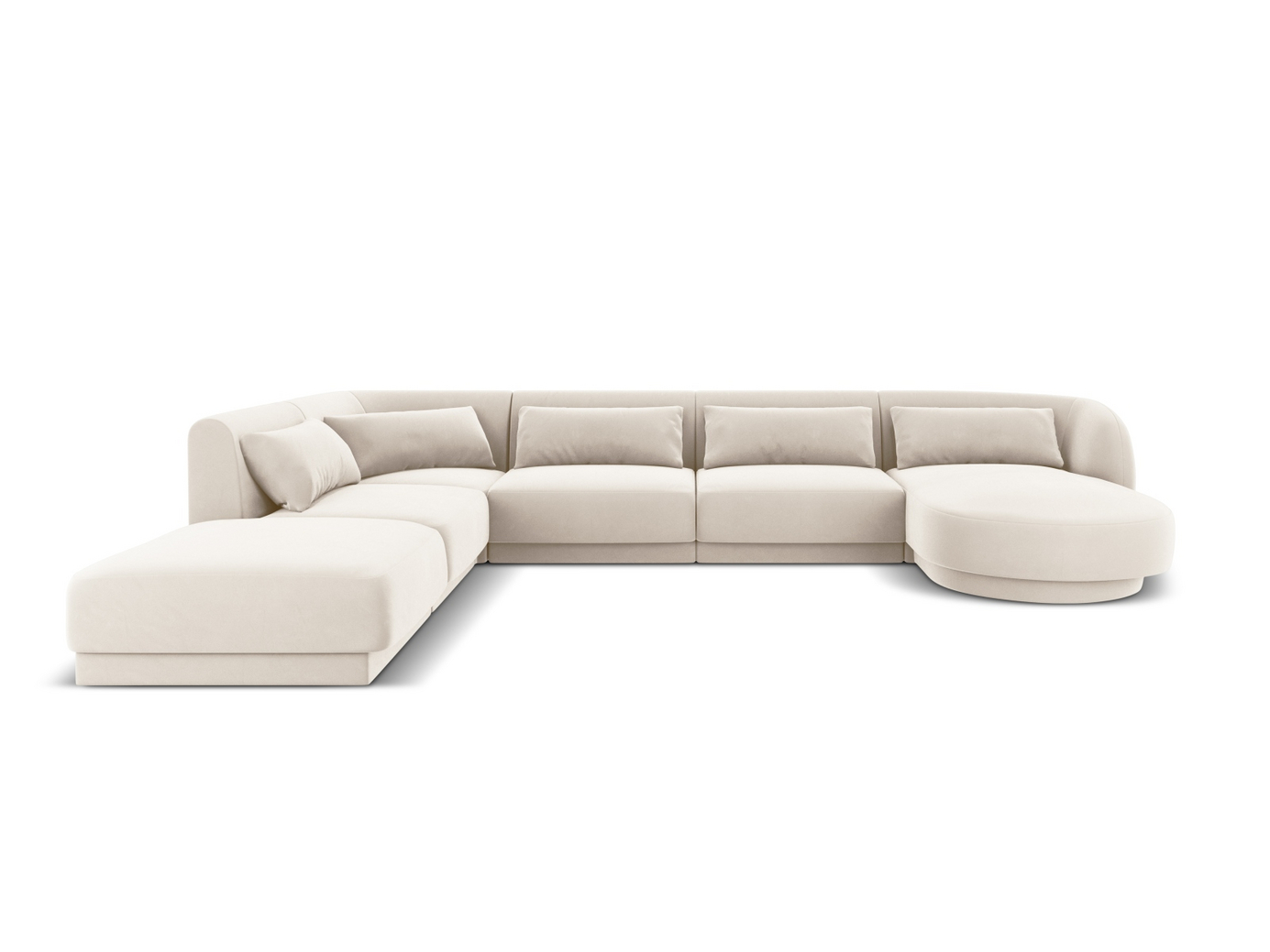 Cosmopolitan Design venstrevendt fløyelspanoramahjørnesofa, "Tulum", 6-seter, 330 × 255 × 70 cm, Bluvel, svarte plastben