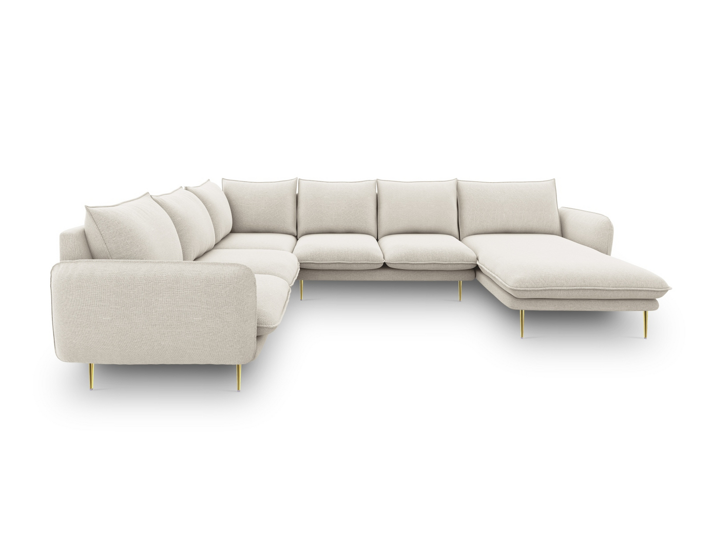 Cosmopolitan Design venstrevendt panoramahjørnesofa, "Vienna", 7-seter, 330 × 235 × 95 cm, Positano, gullfargede metallben