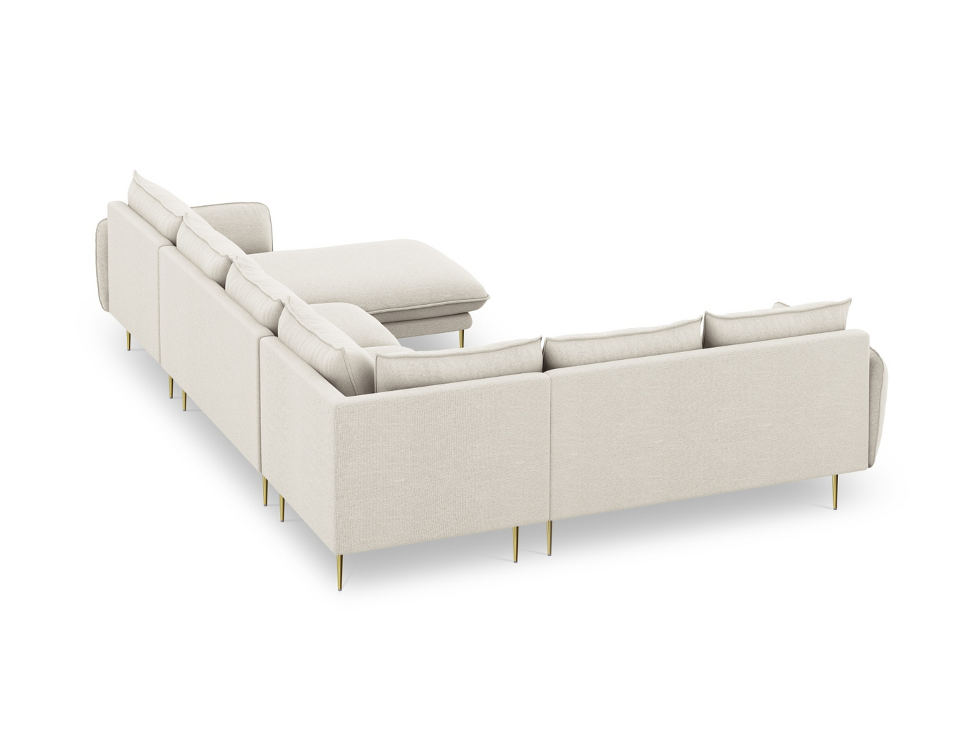 Cosmopolitan Design venstrevendt panoramahjørnesofa, "Vienna", 7-seter, 330 × 235 × 95 cm, Positano, gullfargede metallben