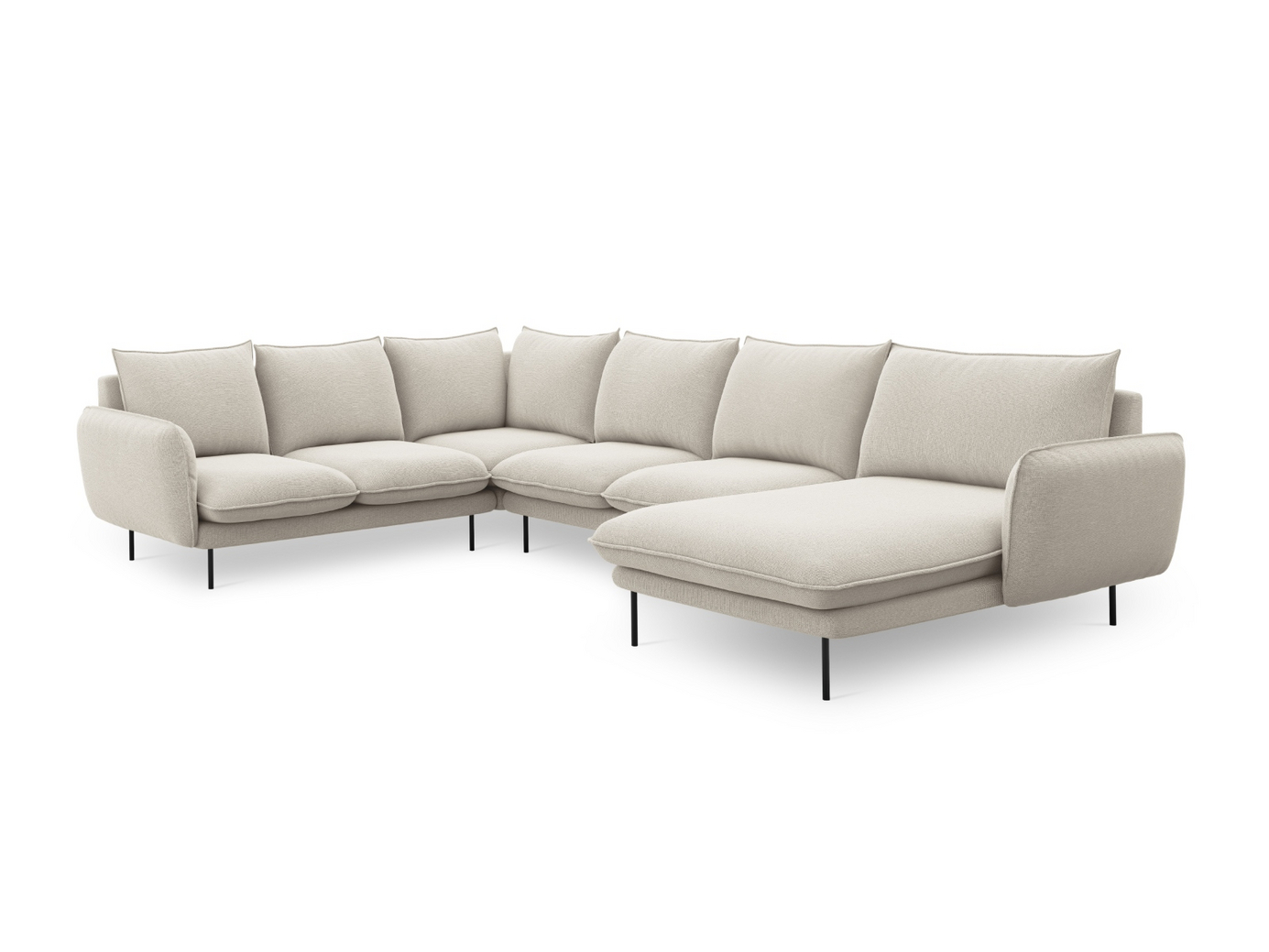 Cosmopolitan Design venstrevendt panoramahjørnesofa, "Vienna", 7-seter, 330 × 235 × 95 cm, Positano, svarte metallben