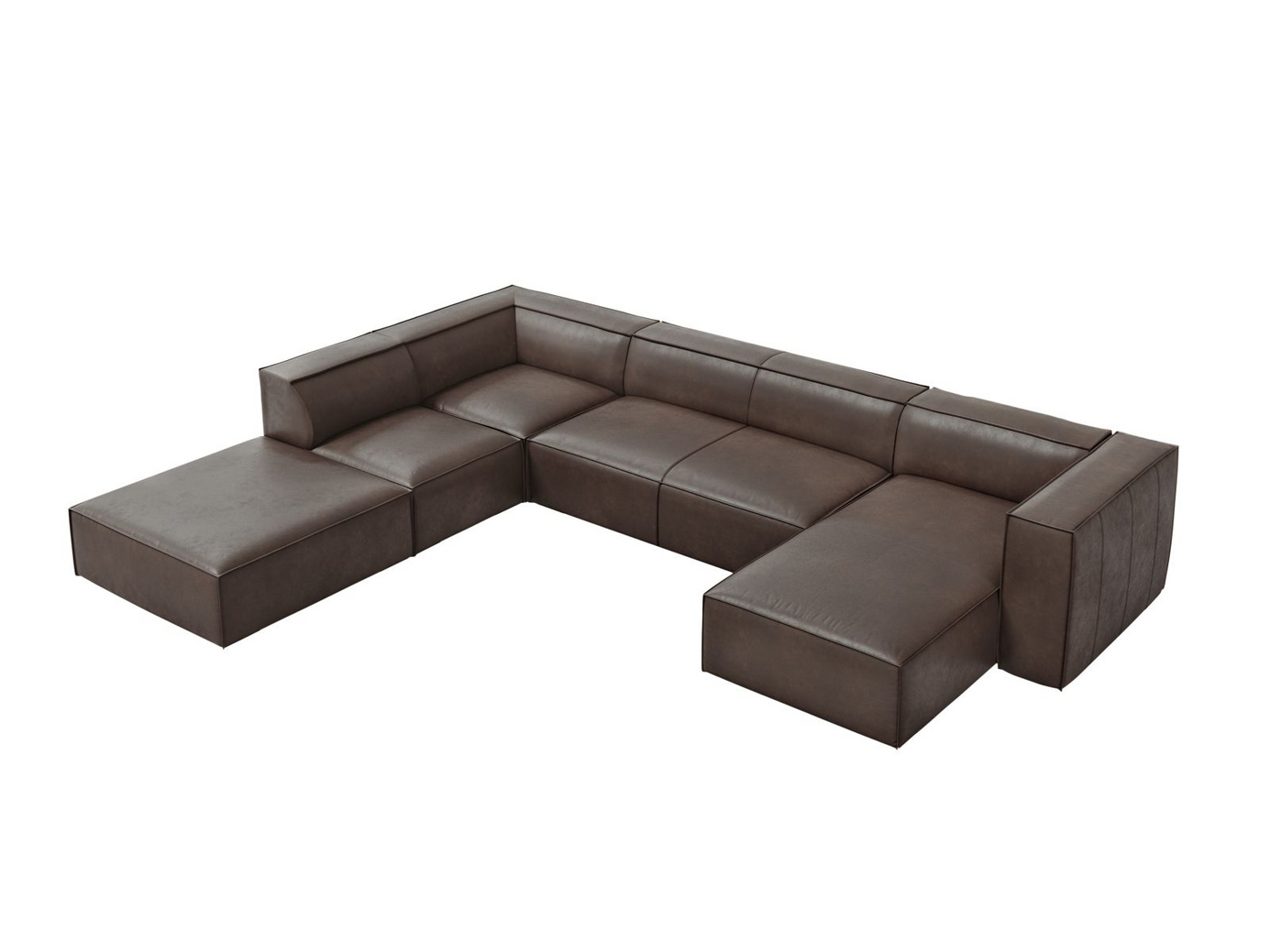 Cosmopolitan Design venstrevendt ekte skinn panoramahjørnesofa, "Turin", 6-seter, 365 × 270 × 68 cm, Granada, ben i svart bøk