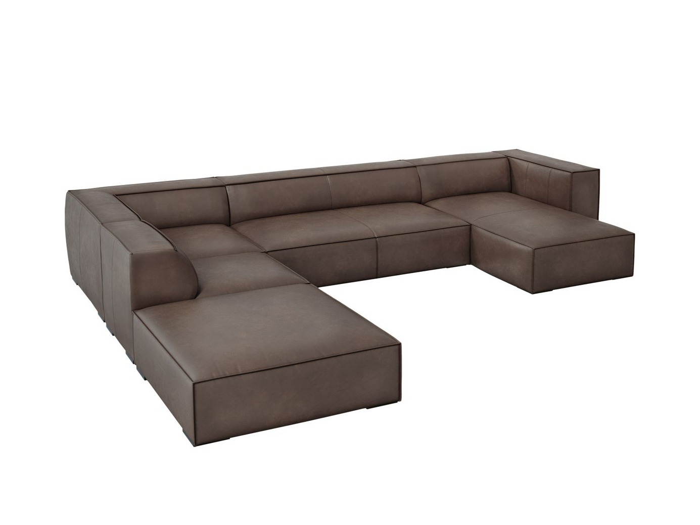 Cosmopolitan Design venstrevendt ekte skinn panoramahjørnesofa, "Turin", 6-seter, 365 × 270 × 68 cm, Granada, ben i svart bøk