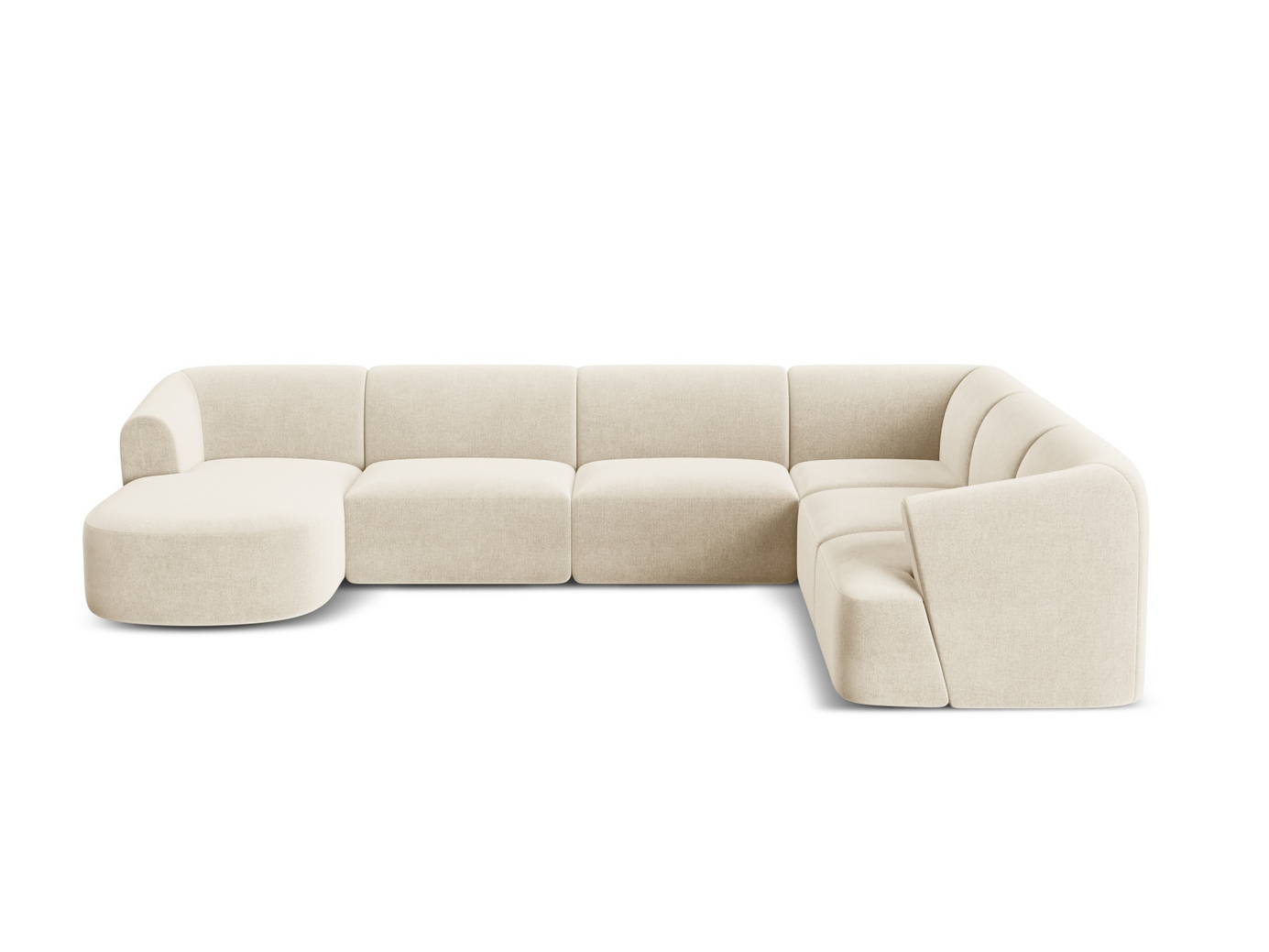 Cosmopolitan Design høyrevendt fløyelspanoramamodulhjørnesofa, "Campi", 7-seter, 330 × 255 × 70 cm, Vogue, svarte plastben