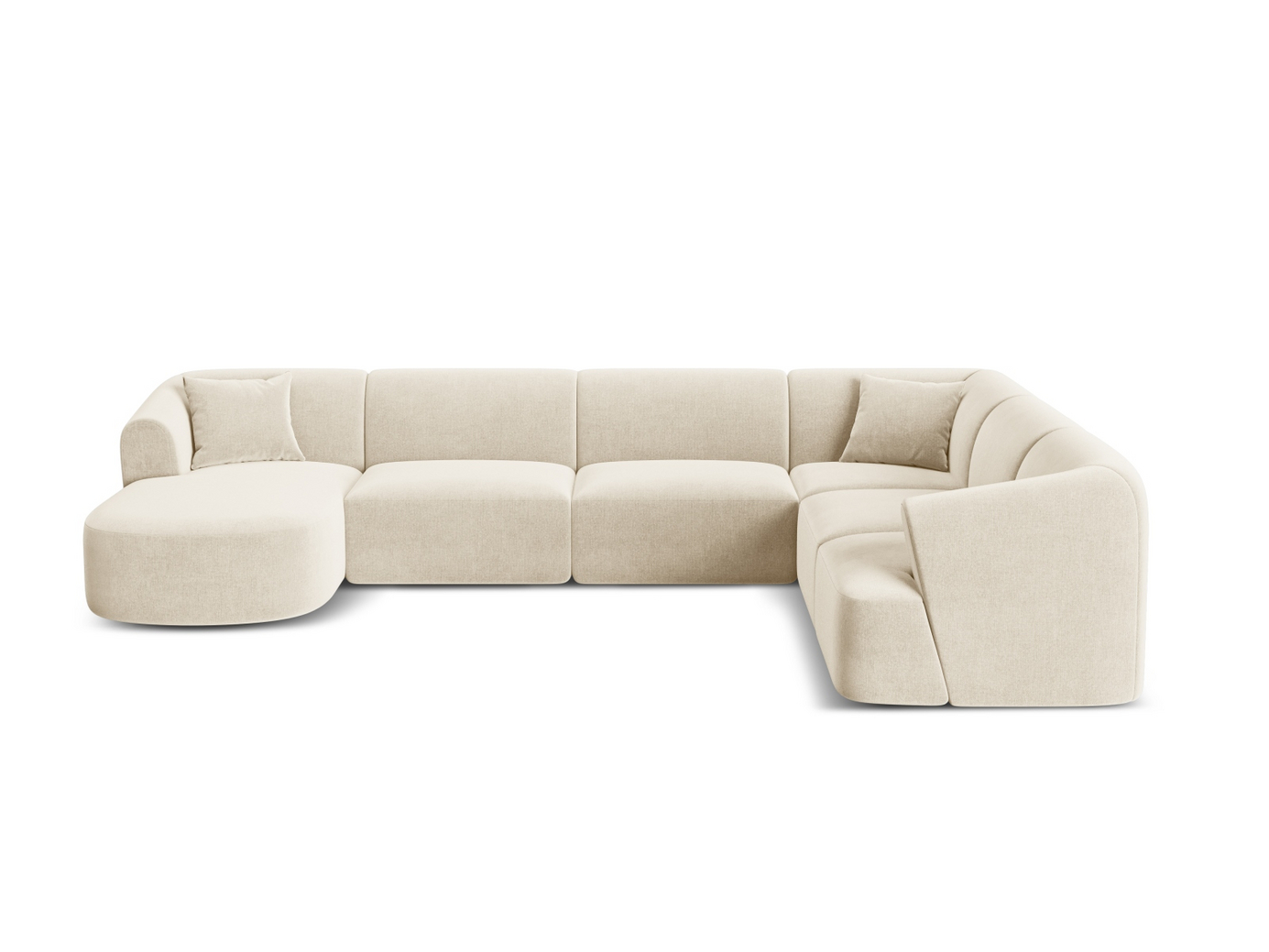 Cosmopolitan Design høyrevendt fløyelspanoramamodulhjørnesofa, "Campi", 7-seter, 330 × 255 × 70 cm, Vogue, svarte plastben