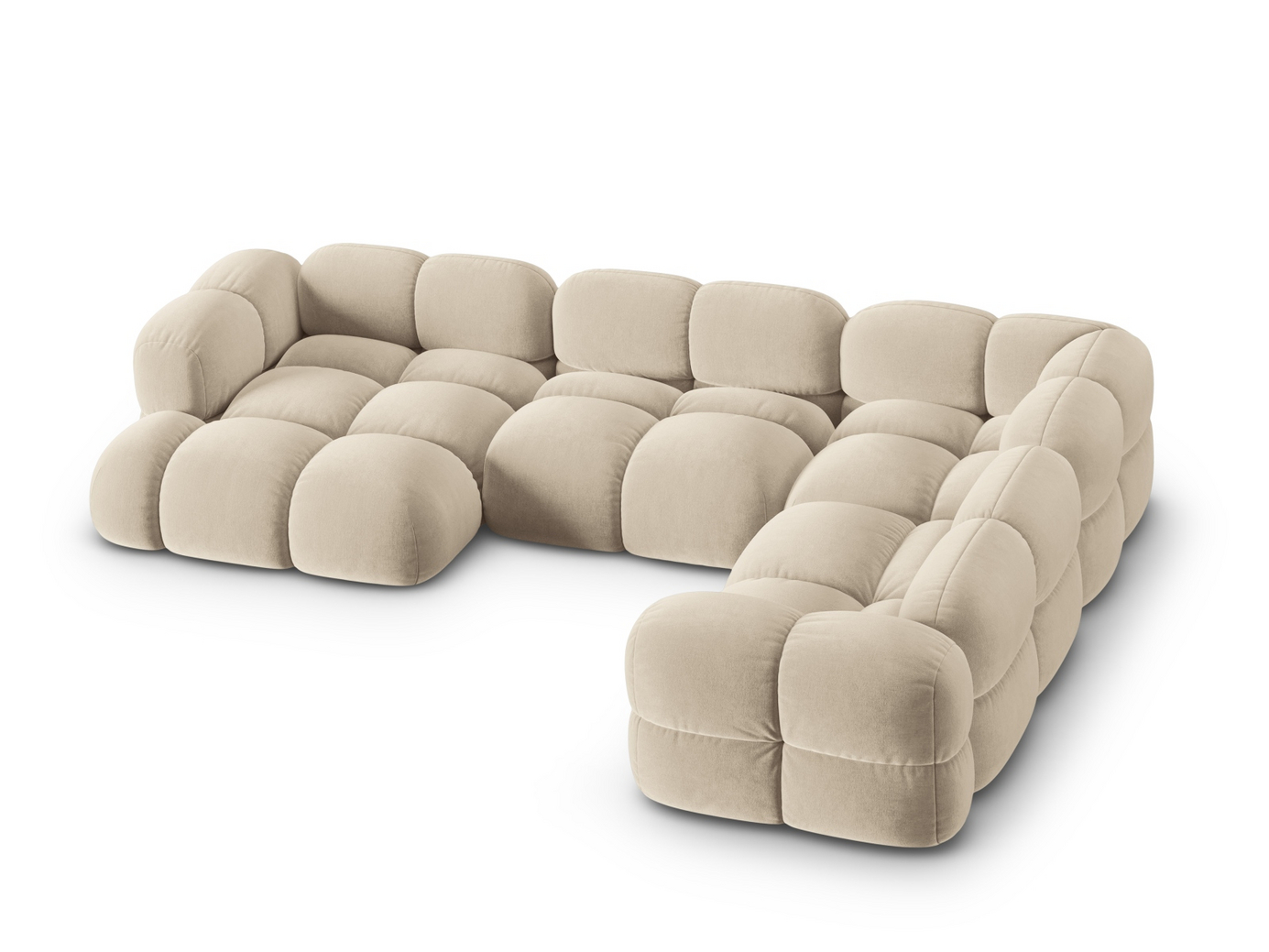 Cosmopolitan Design høyrevendt fløyelspanoramahjørnesofa, "Loretto", 5-seter, 345 × 250 × 68 cm, Vogue, svarte plastben