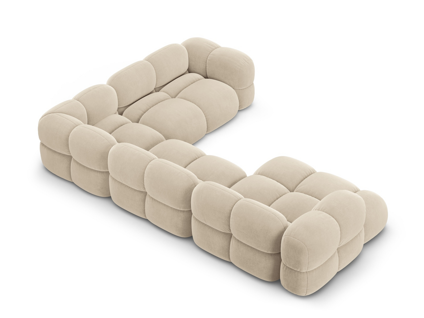 Cosmopolitan Design høyrevendt fløyelspanoramahjørnesofa, "Loretto", 5-seter, 345 × 250 × 68 cm, Vogue, svarte plastben