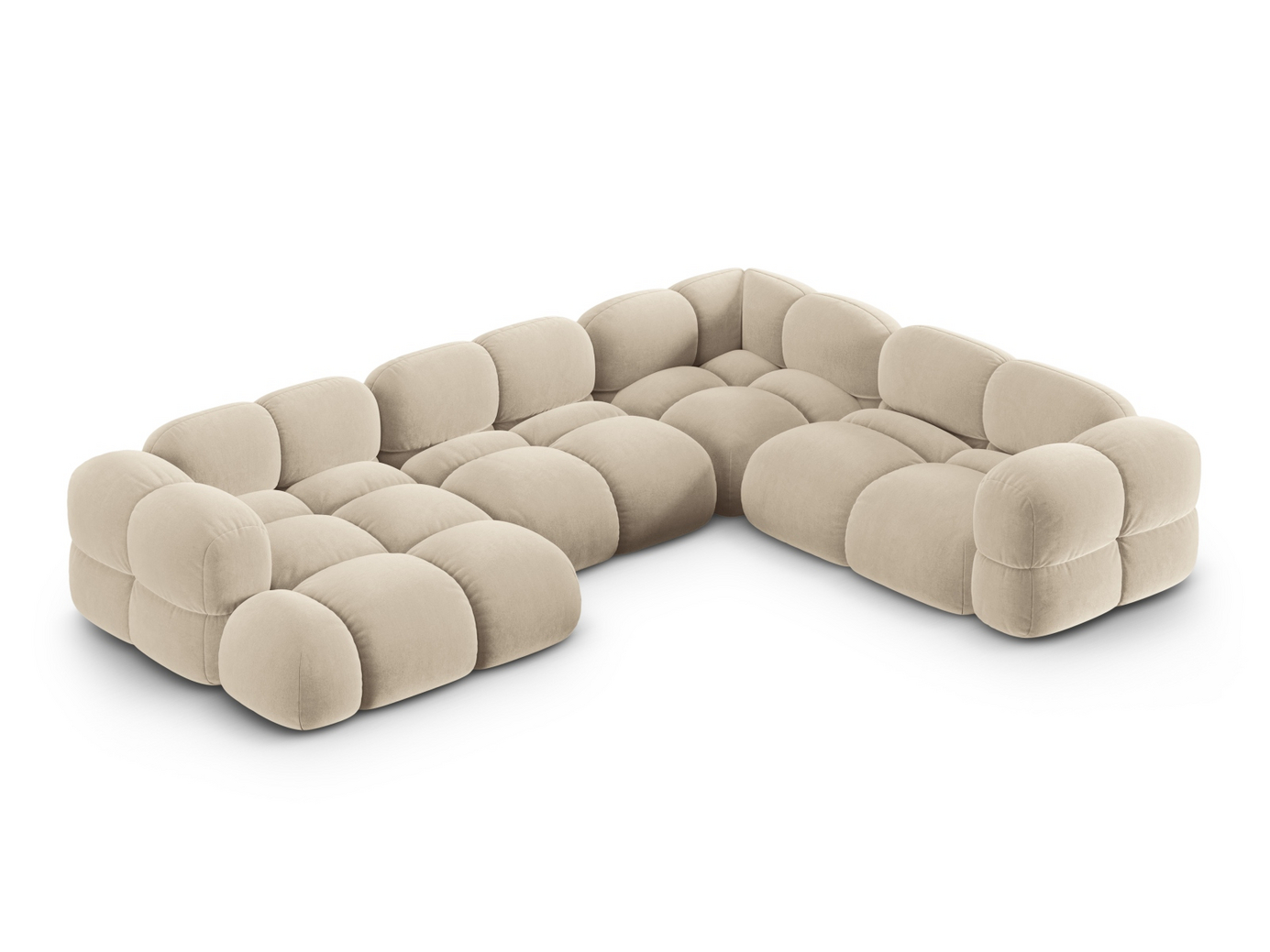 Cosmopolitan Design høyrevendt fløyelspanoramahjørnesofa, "Loretto", 5-seter, 345 × 250 × 68 cm, Vogue, svarte plastben