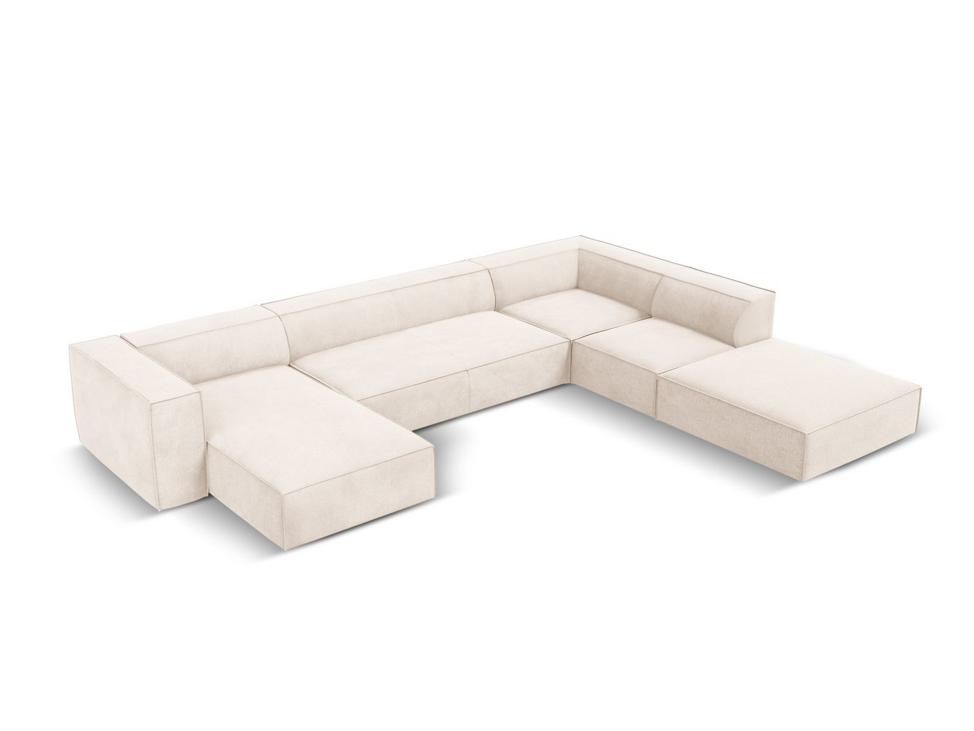 Cosmopolitan Design høyrevendt panoramahjørnesofa, "Turin", 6-seter, 365 × 270 × 68 cm, Rosario, ben i svart bøk