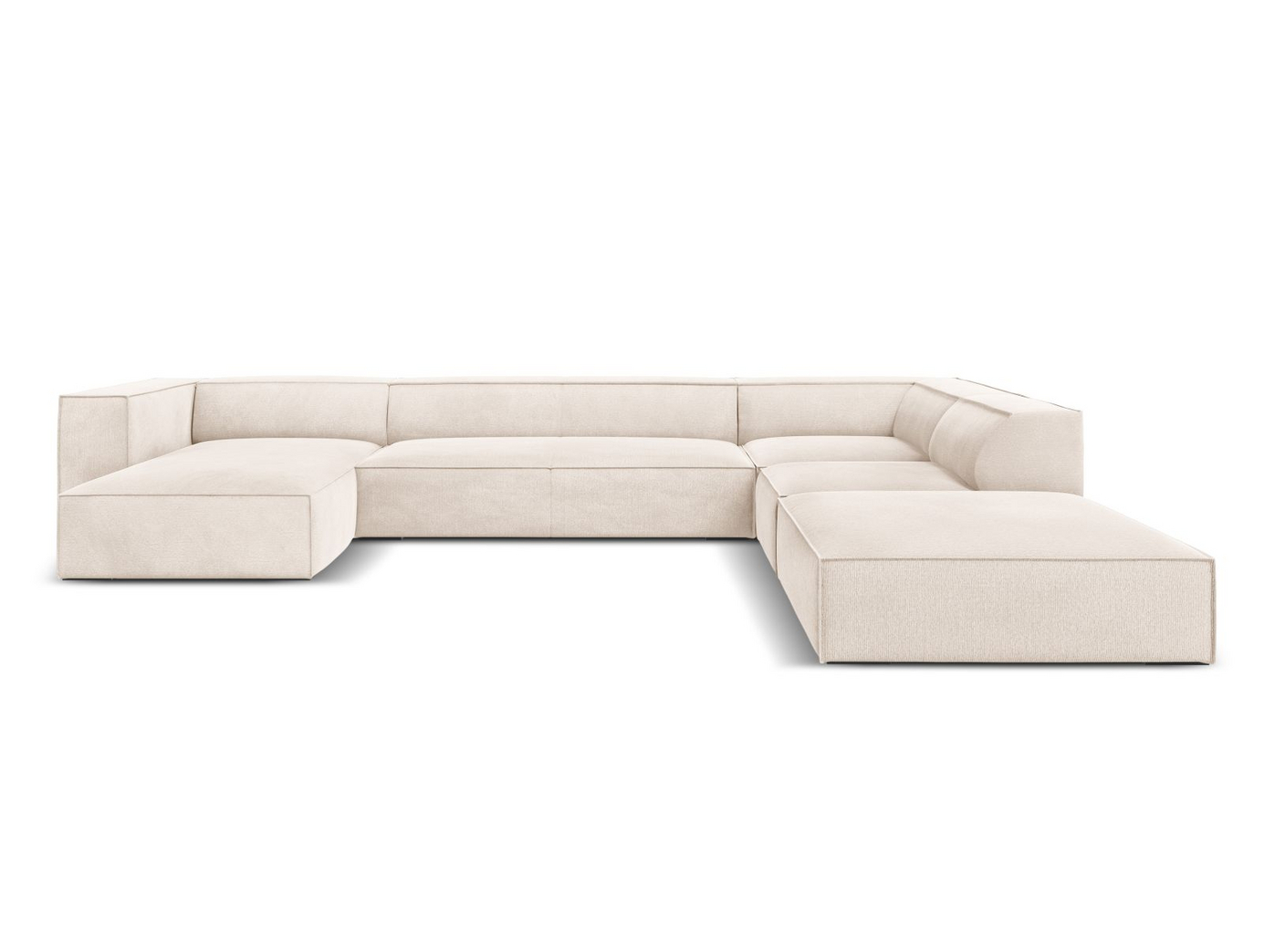 Cosmopolitan Design høyrevendt panoramahjørnesofa, "Turin", 6-seter, 365 × 270 × 68 cm, Rosario, ben i svart bøk