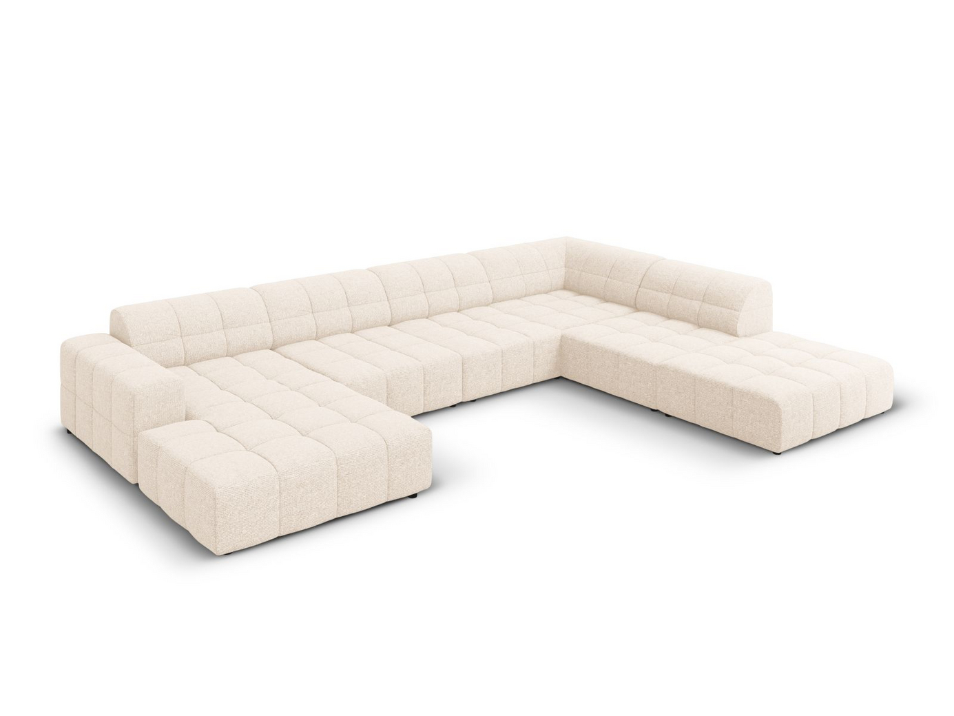 Cosmopolitan Design høyrevendt panoramahjørnesofa, "Chicago", 7-seter, 375 × 263 × 78 cm, Haga, svarte plastben