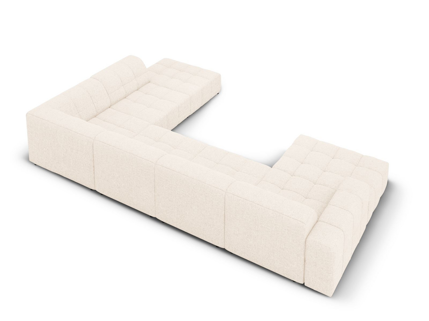 Cosmopolitan Design høyrevendt panoramahjørnesofa, "Chicago", 7-seter, 375 × 263 × 78 cm, Haga, svarte plastben