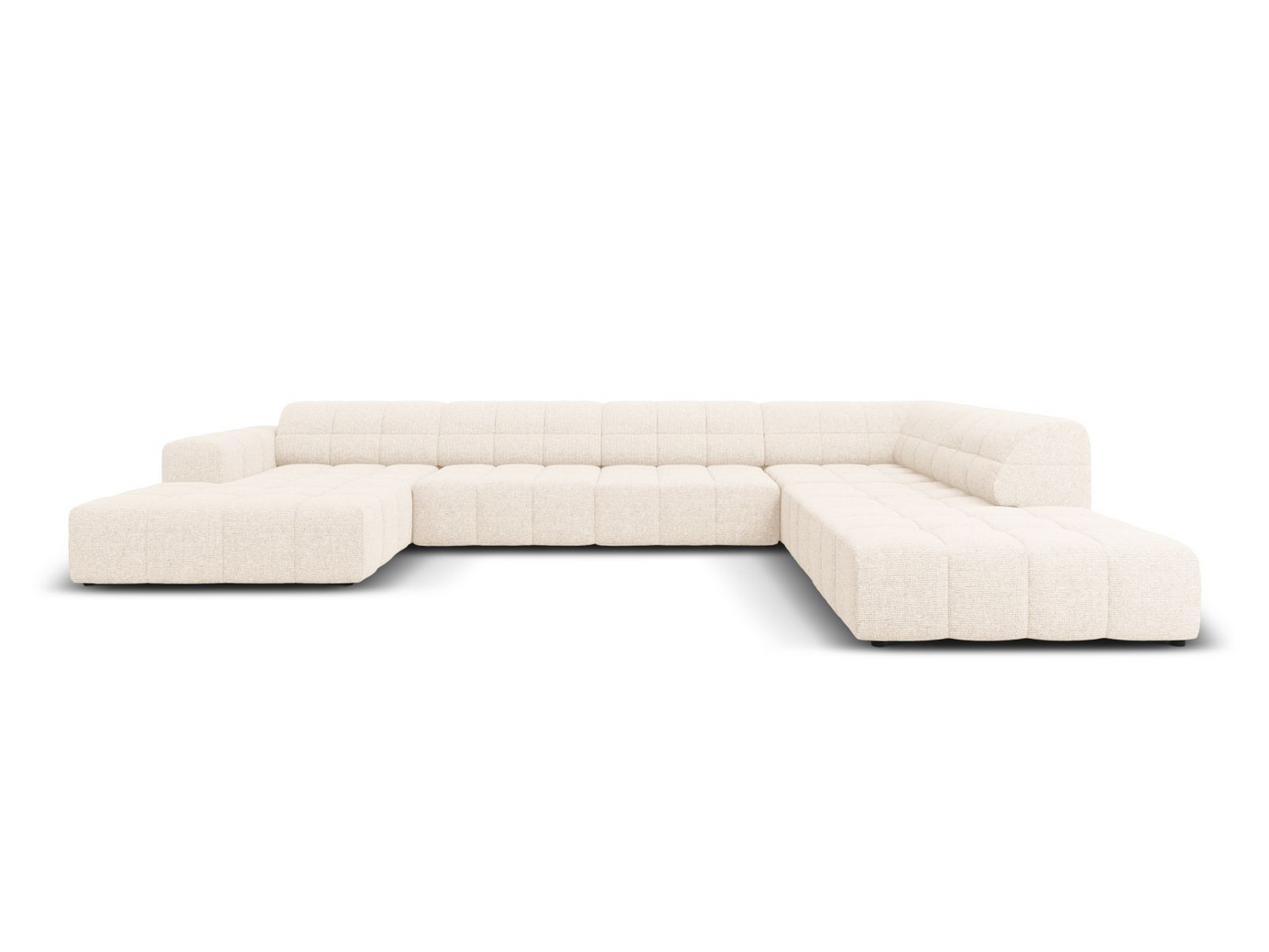 Cosmopolitan Design høyrevendt panoramahjørnesofa, "Chicago", 7-seter, 375 × 263 × 78 cm, Haga, svarte plastben