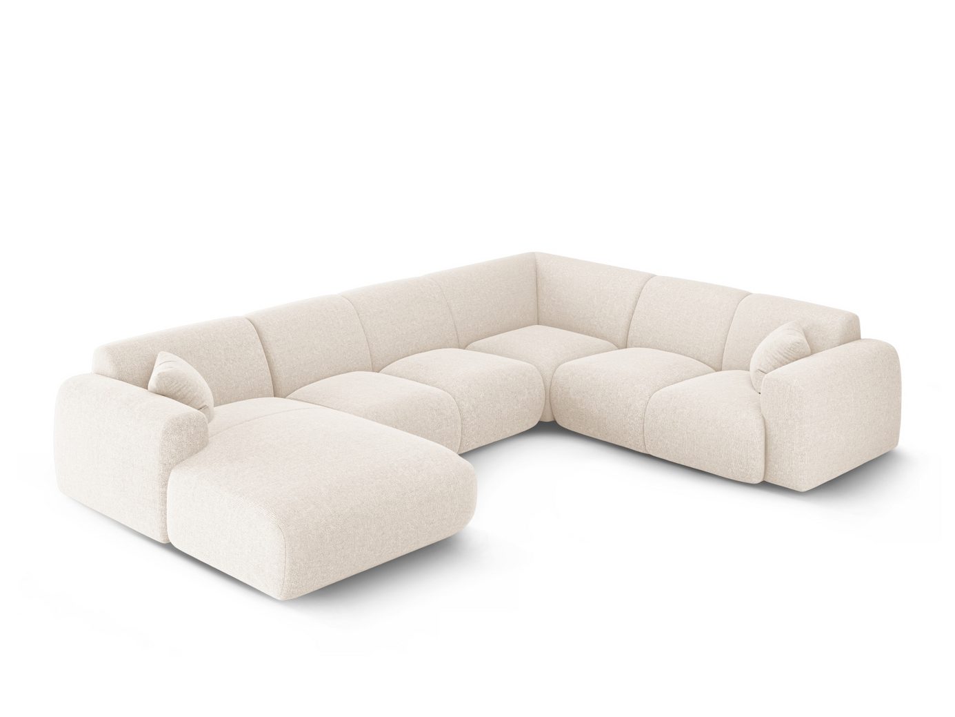 Cosmopolitan Design høyrevendt panoramahjørnesofa, "Nolio", 6-seter, 342 × 252 × 72 cm, Haga, svarte plastben
