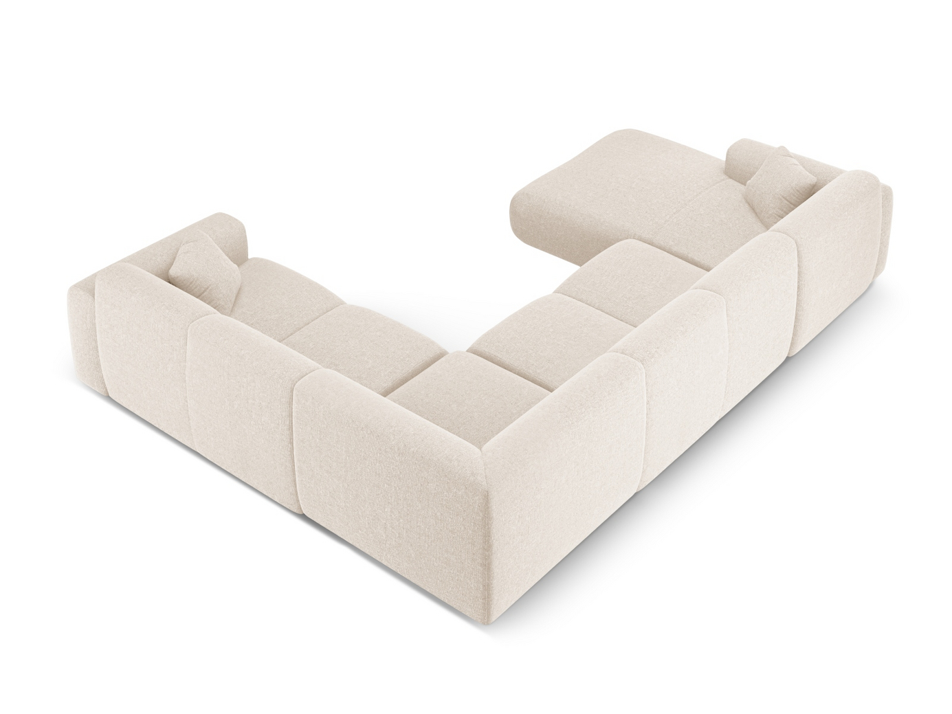 Cosmopolitan Design høyrevendt panoramahjørnesofa, "Nolio", 6-seter, 342 × 252 × 72 cm, Haga, svarte plastben
