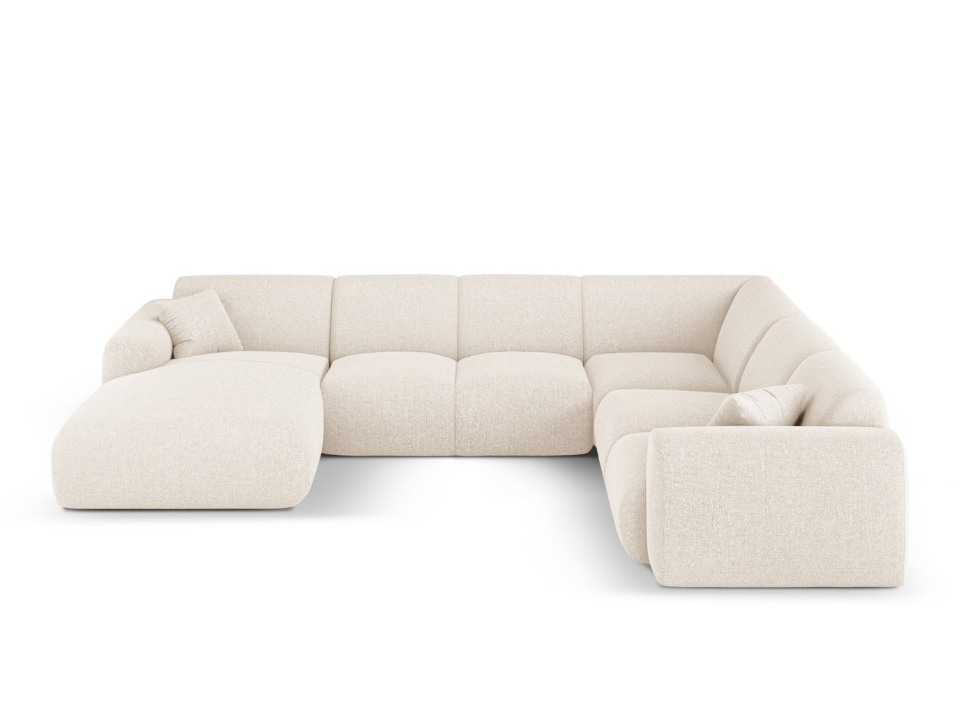 Cosmopolitan Design høyrevendt panoramahjørnesofa, "Nolio", 6-seter, 342 × 252 × 72 cm, Haga, svarte plastben