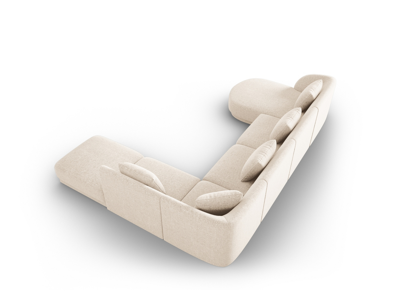 Cosmopolitan Design høyrevendt panoramahjørnesofa, "Tulum", 6-seter, 330 × 255 × 70 cm, Haga, svarte plastben