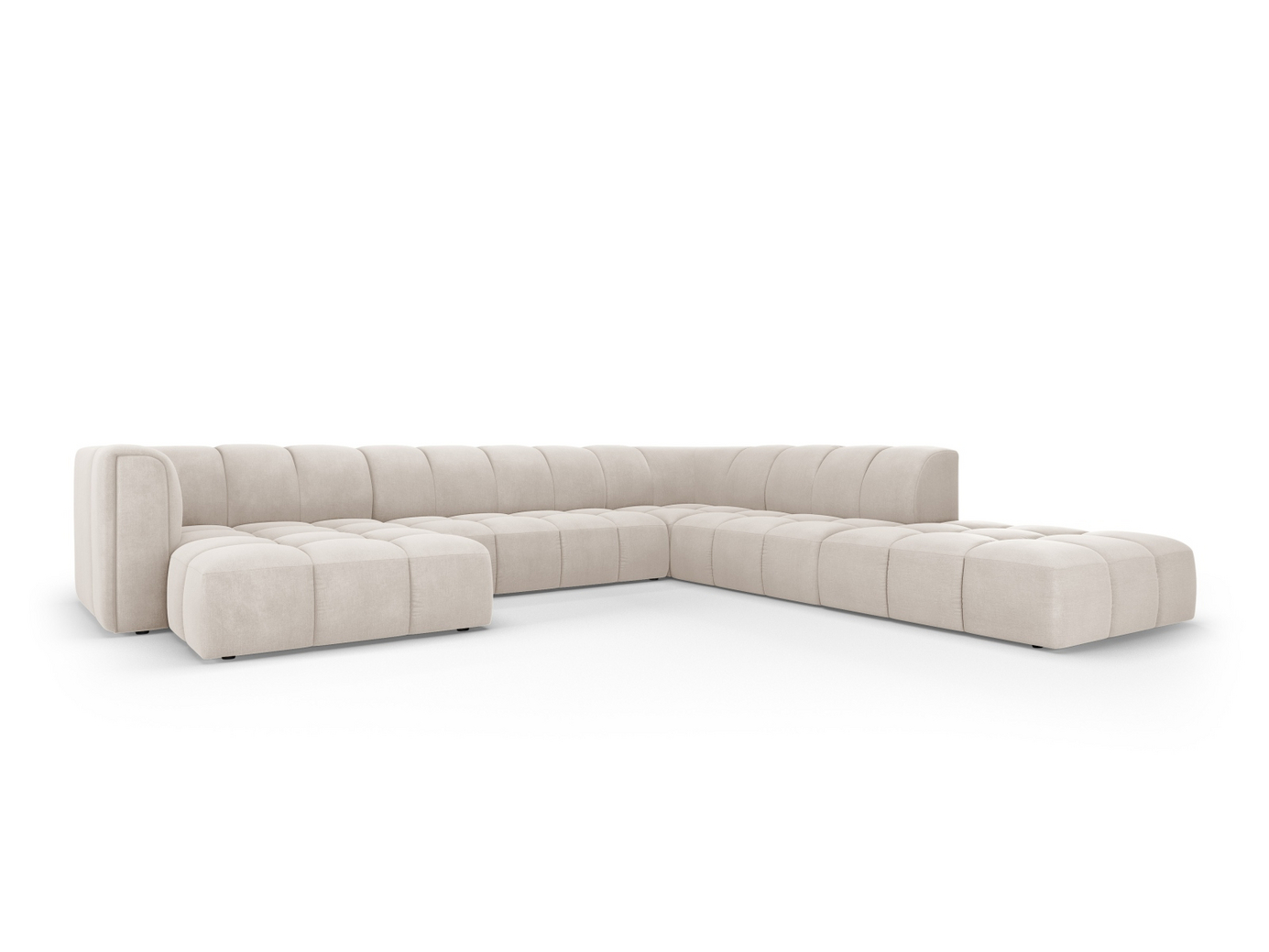 Cosmopolitan Design høyrevendt panoramamodulhjørnesofa, "Moritz", 7-seter, 329 × 276 × 70 cm, Rebel, svarte plastben