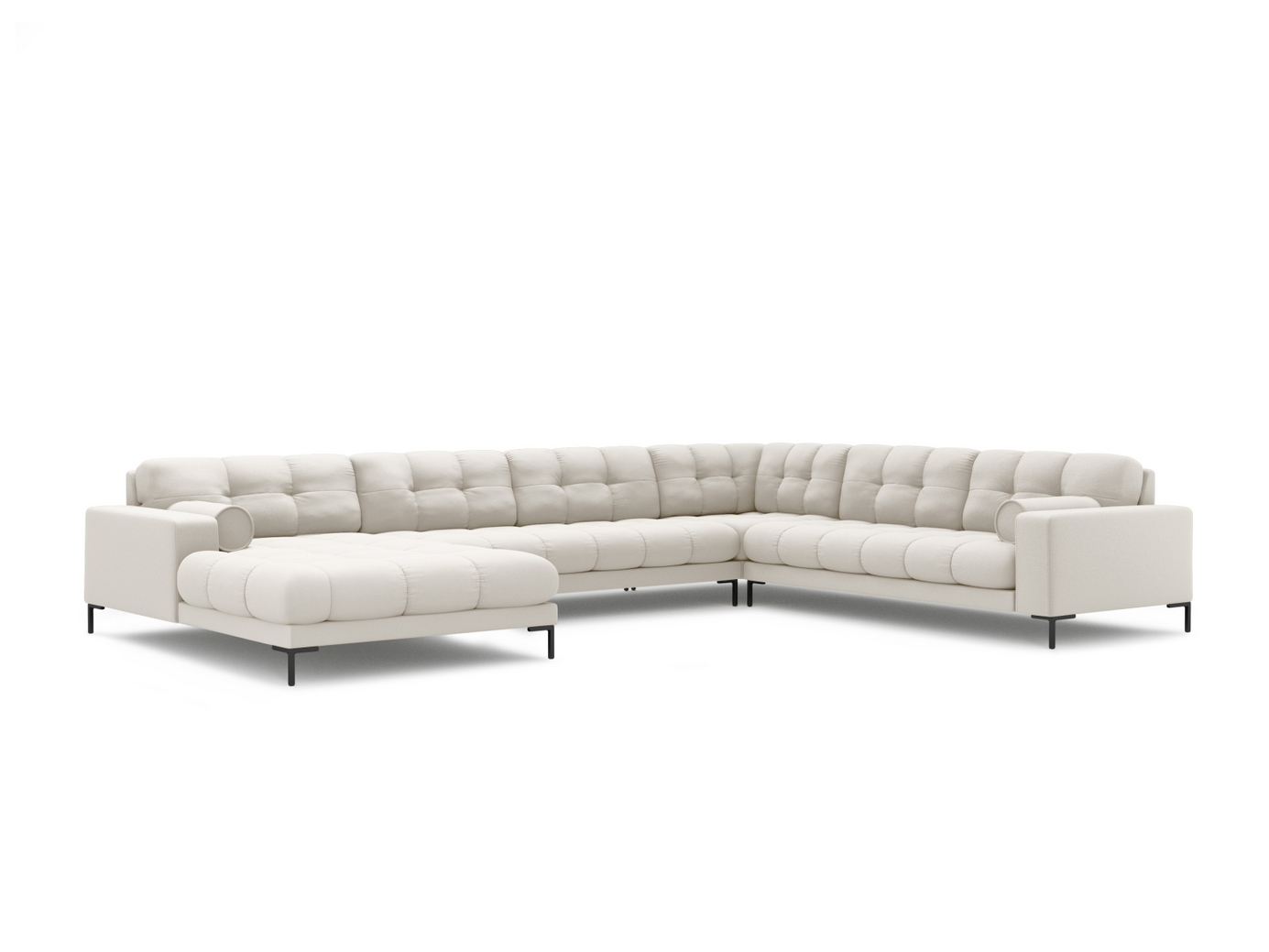 Cosmopolitan Design høyrevendt panoramahjørnesofa, "Bali", 7-seter, 327 × 256 × 75 cm, Neve, svarte metallben