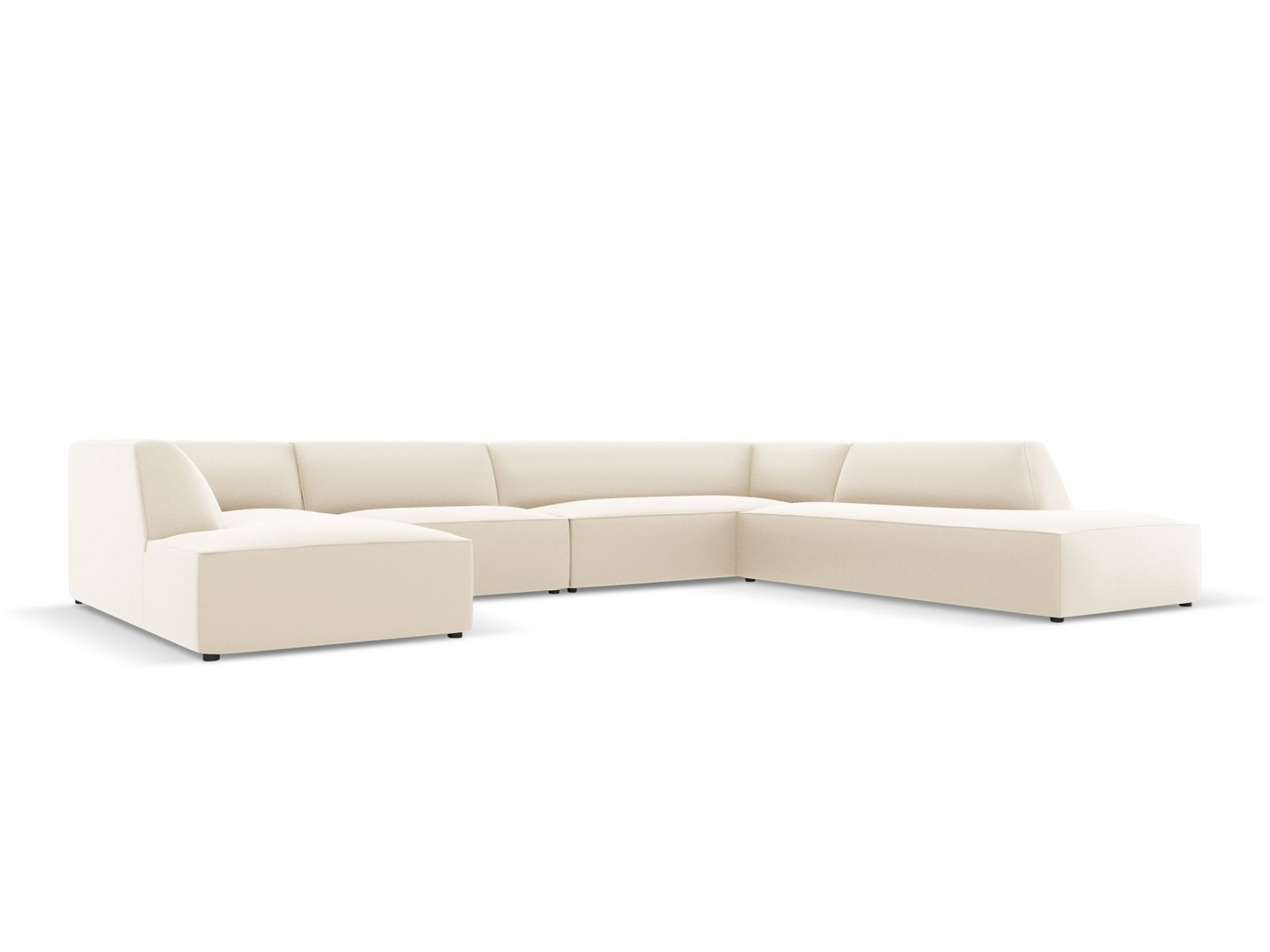 Cosmopolitan Design høyrevendt kunstlærpanoramamodulhjørnesofa, "Siena", 7-seter, 366 × 273 × 69 cm, Pacifico, svarte plastben