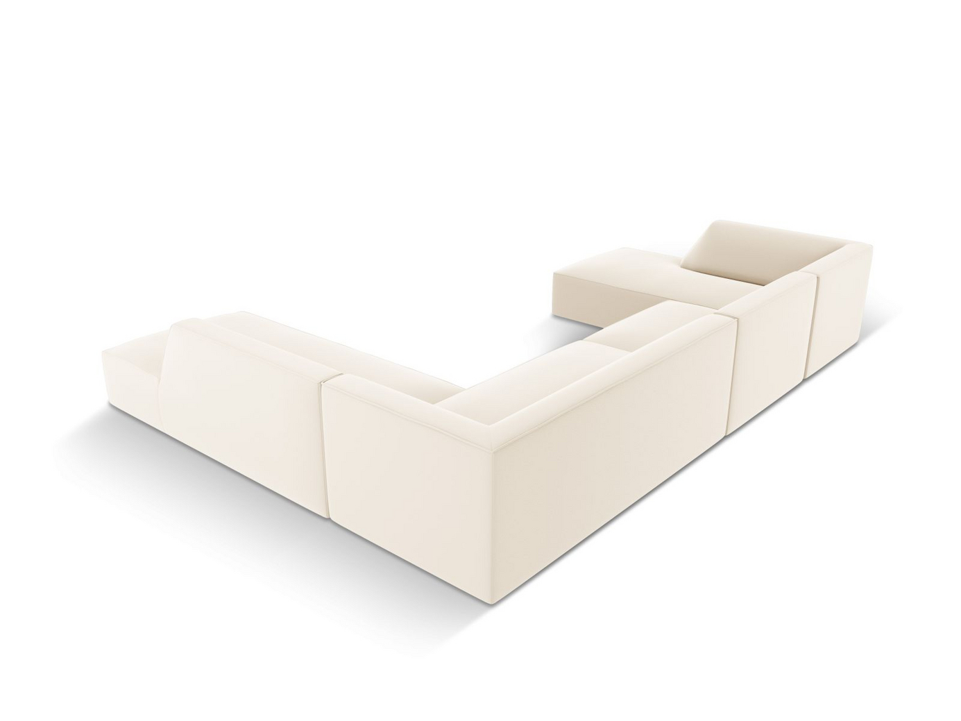 Cosmopolitan Design høyrevendt kunstlærpanoramamodulhjørnesofa, "Siena", 7-seter, 366 × 273 × 69 cm, Pacifico, svarte plastben