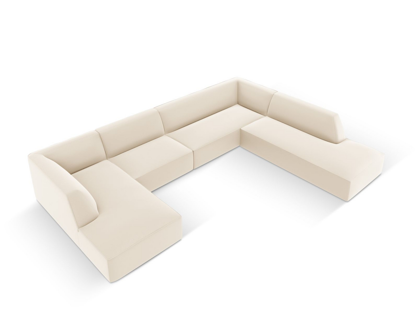 Cosmopolitan Design høyrevendt kunstlærpanoramamodulhjørnesofa, "Siena", 7-seter, 366 × 273 × 69 cm, Pacifico, svarte plastben