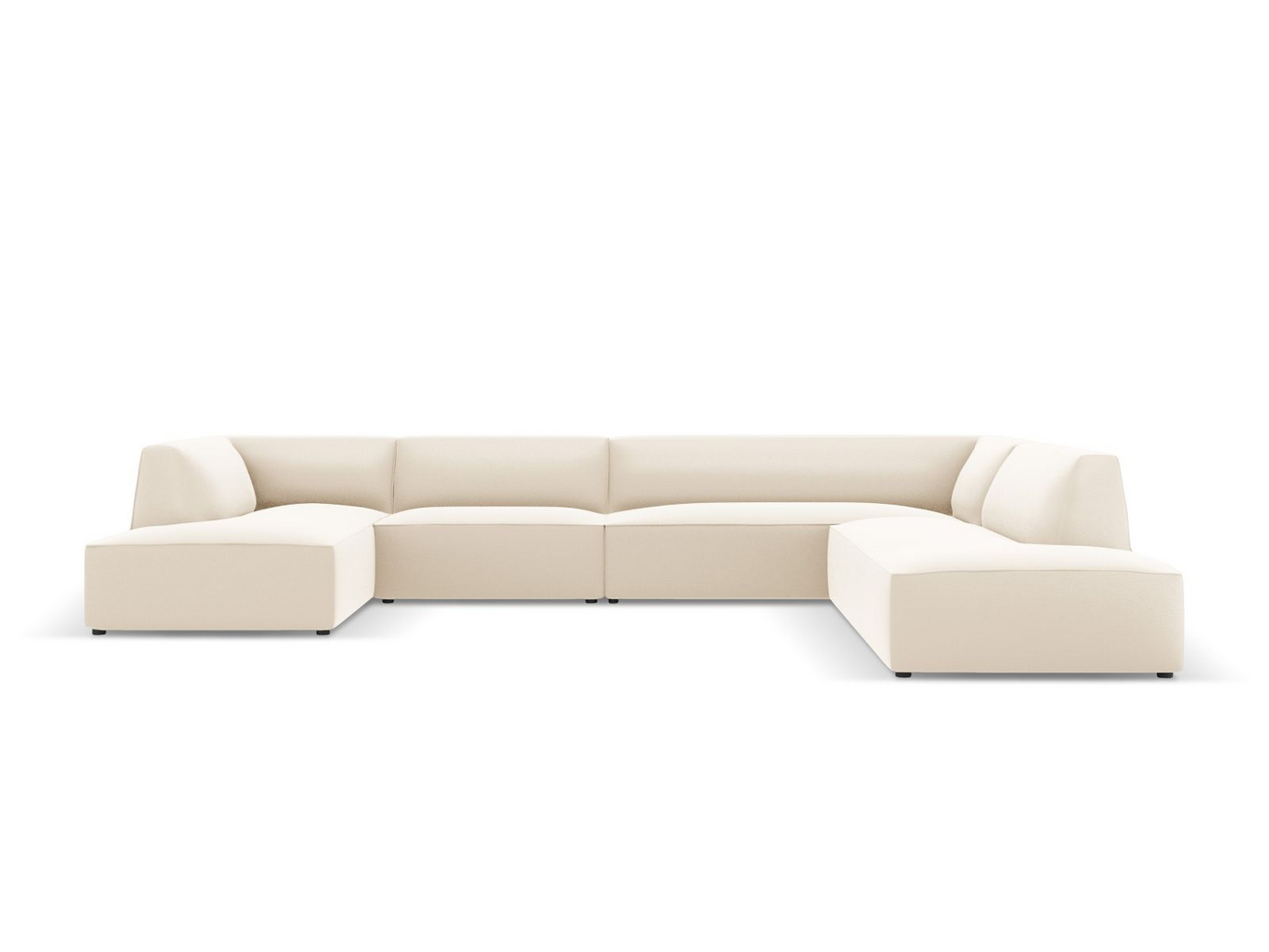 Cosmopolitan Design høyrevendt kunstlærpanoramamodulhjørnesofa, "Siena", 7-seter, 366 × 273 × 69 cm, Pacifico, svarte plastben