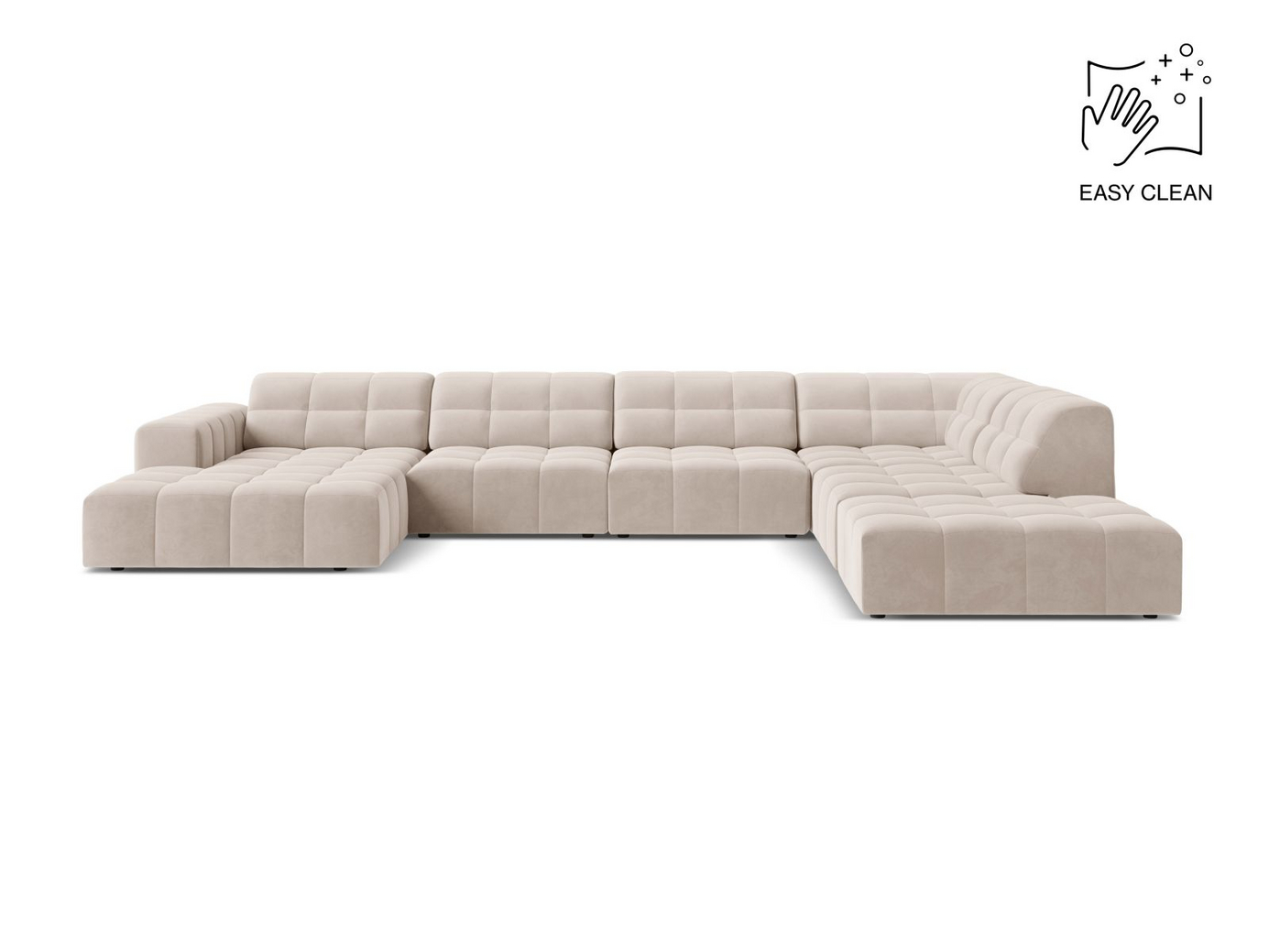 Cosmopolitan Design høyrevendt fløyelspanoramahjørnesofa, "Chicago", 7-seter, 375 × 263 × 78 cm, Venus, svarte plastben