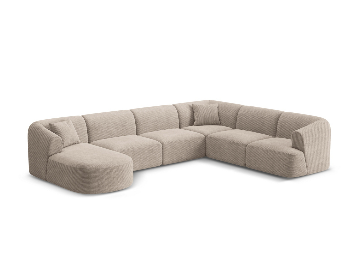 Cosmopolitan Design høyrevendt panoramamodulhjørnesofa, "Campi", 7-seter, 330 × 255 × 70 cm, Lincoln, svarte plastben