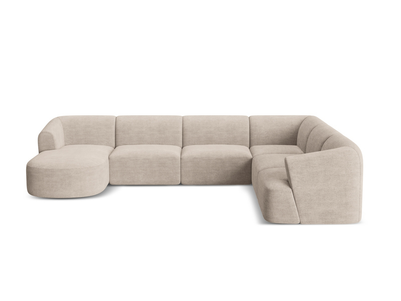 Cosmopolitan Design høyrevendt panoramamodulhjørnesofa, "Campi", 7-seter, 330 × 255 × 70 cm, Lincoln, svarte plastben