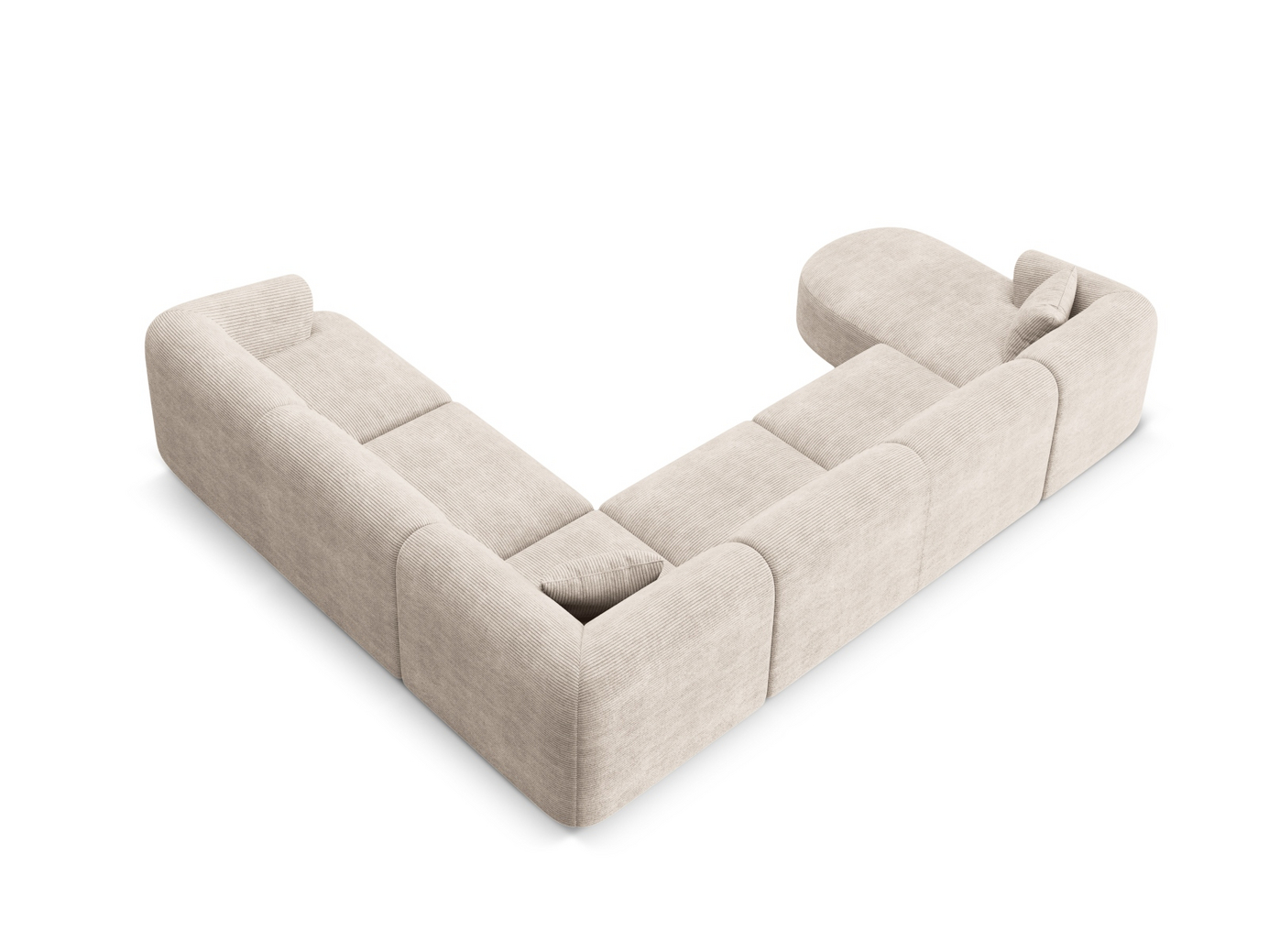 Cosmopolitan Design høyrevendt panoramamodulhjørnesofa, "Campi", 7-seter, 330 × 255 × 70 cm, Lincoln, svarte plastben