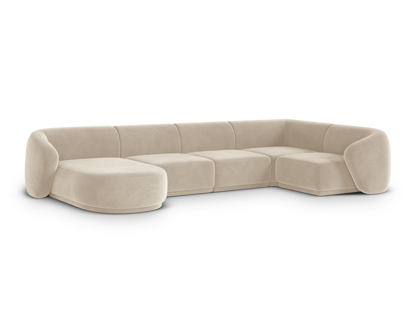 Cosmopolitan Design høyrevendt fløyelspanoramahjørnesofa, "Gomera", 6-seter, 336 × 166 × 74 cm, Salvador, svarte plastben