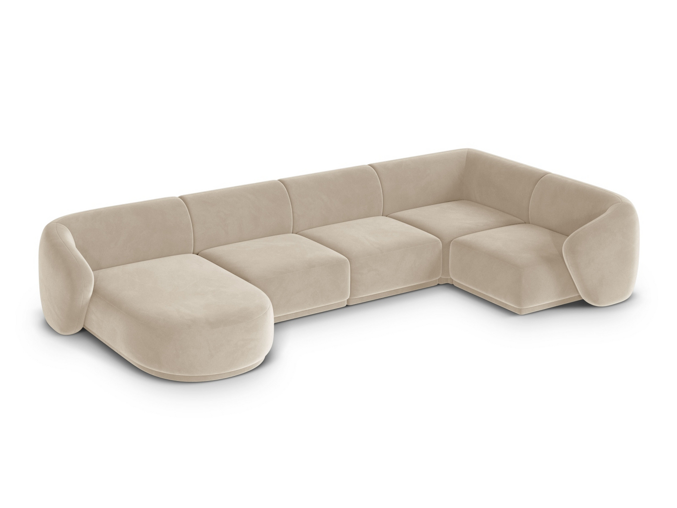 Cosmopolitan Design høyrevendt fløyelspanoramahjørnesofa, "Gomera", 6-seter, 336 × 166 × 74 cm, Salvador, svarte plastben