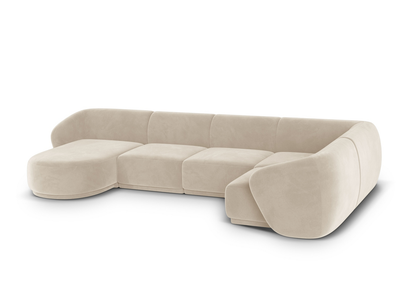 Cosmopolitan Design høyrevendt fløyelspanoramahjørnesofa, "Gomera", 6-seter, 336 × 166 × 74 cm, Salvador, svarte plastben