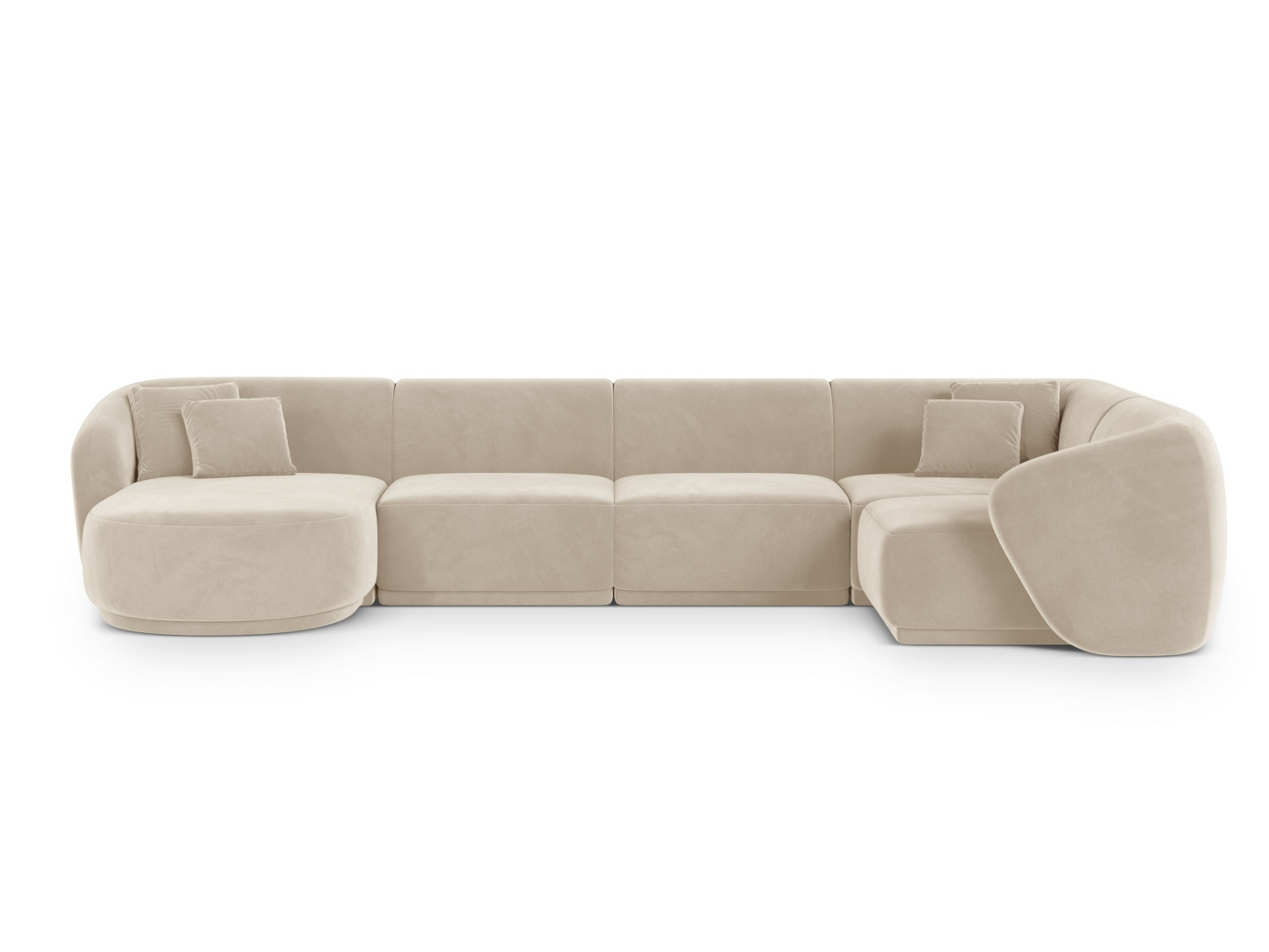 Cosmopolitan Design høyrevendt fløyelspanoramahjørnesofa, "Gomera", 6-seter, 336 × 166 × 74 cm, Salvador, svarte plastben