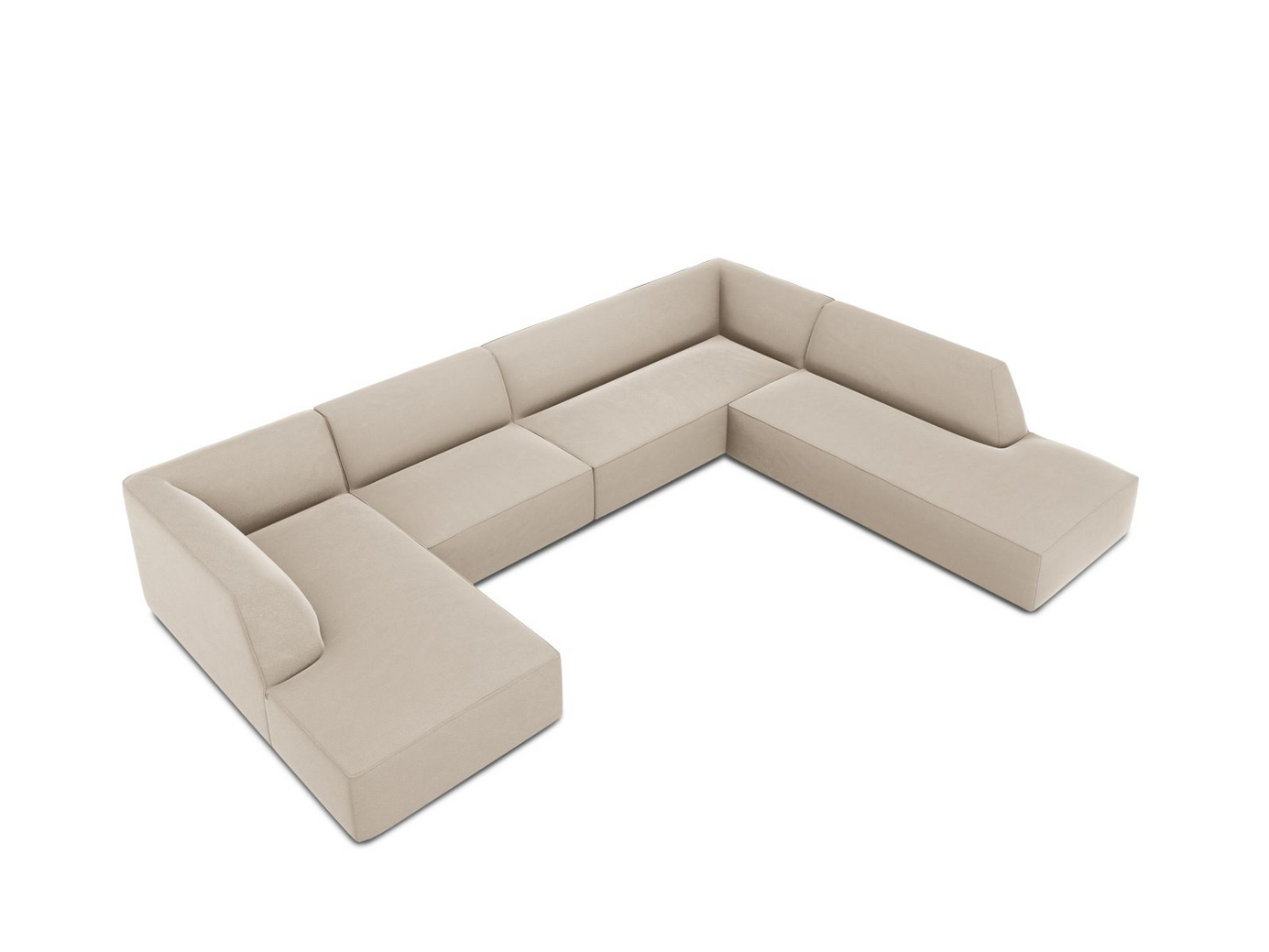 Cosmopolitan Design høyrevendt fløyelspanoramahjørnesofa, "Siena", 7-seter, 366 × 273 × 69 cm, Salvador, svarte plastben, Variant UR_44