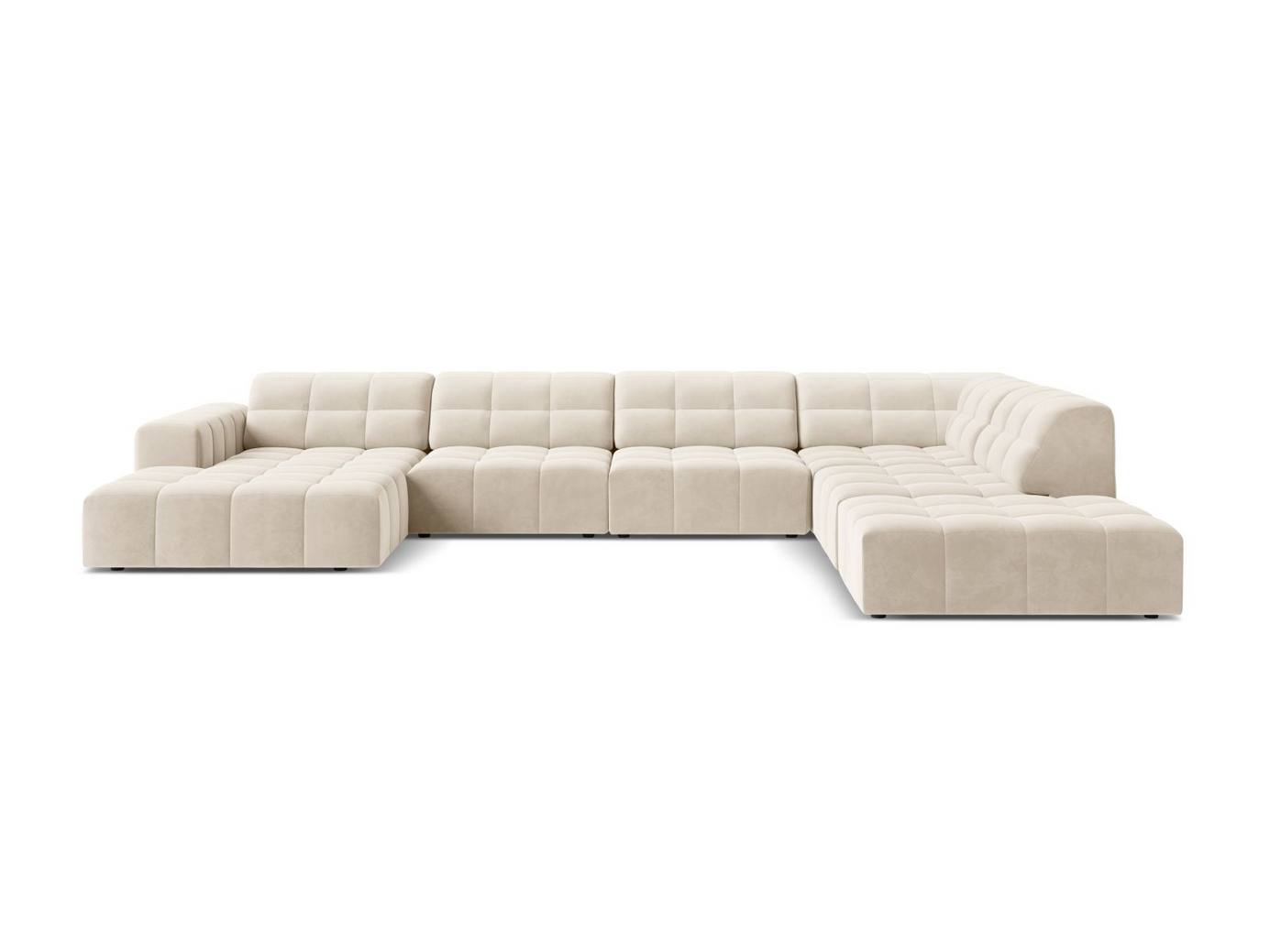 Cosmopolitan Design høyrevendt fløyelspanoramahjørnesofa, "Chicago", 7-seter, 375 × 263 × 78 cm, Bluvel, svarte plastben