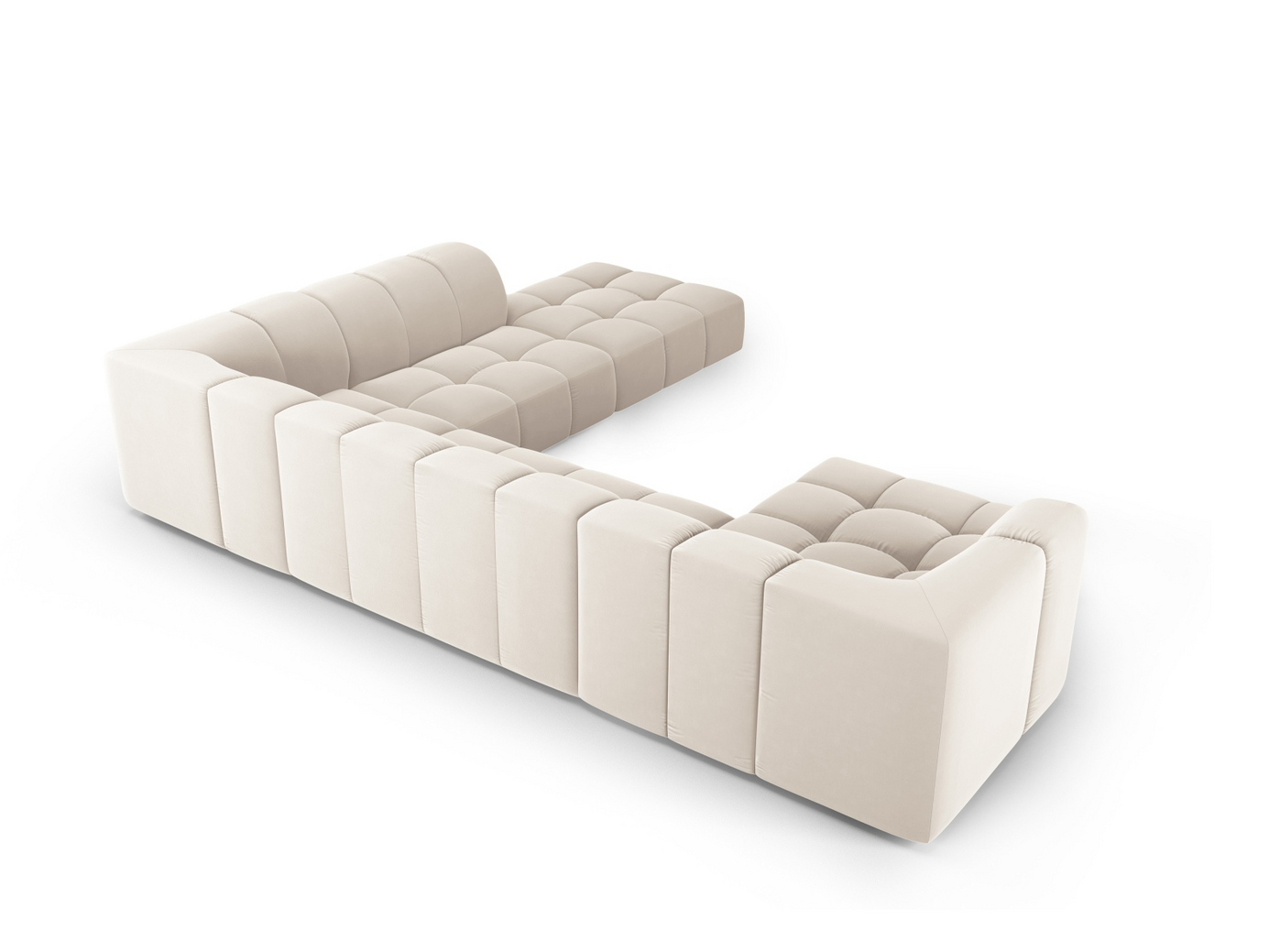 Cosmopolitan Design høyrevendt fløyelspanoramamodulhjørnesofa, "Moritz", 7-seter, 329 × 276 × 70 cm, Bluvel, svarte plastben