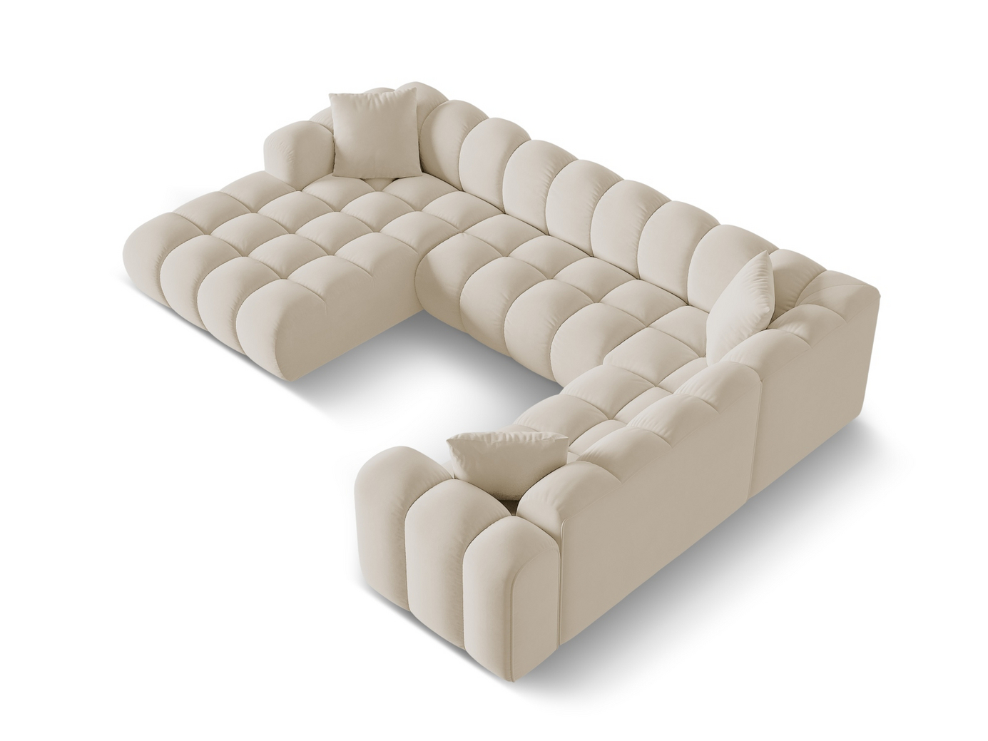 Cosmopolitan Design høyrevendt fløyelspanoramahjørnesofa, "Treno", 4-seter, 330 × 240 × 70 cm, Bluvel, svarte plastben