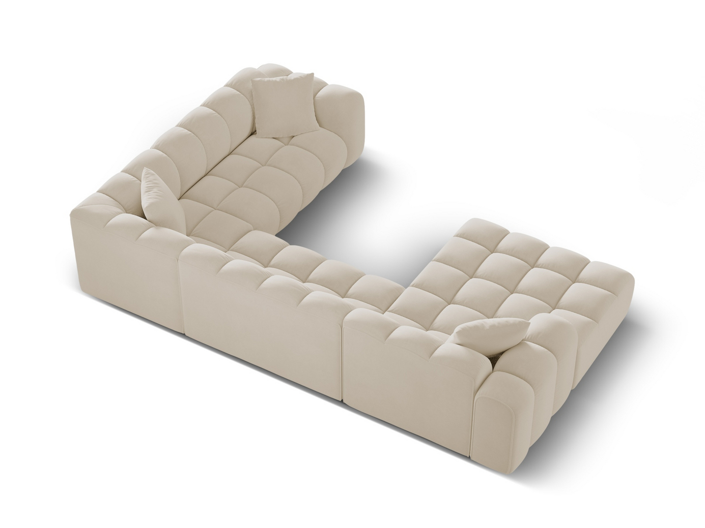 Cosmopolitan Design høyrevendt fløyelspanoramahjørnesofa, "Treno", 4-seter, 330 × 240 × 70 cm, Bluvel, svarte plastben