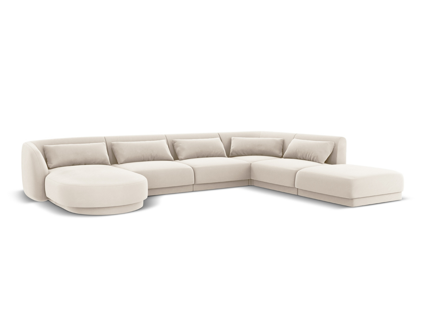 Cosmopolitan Design høyrevendt fløyelspanoramahjørnesofa, "Tulum", 6-seter, 330 × 255 × 70 cm, Bluvel, svarte plastben