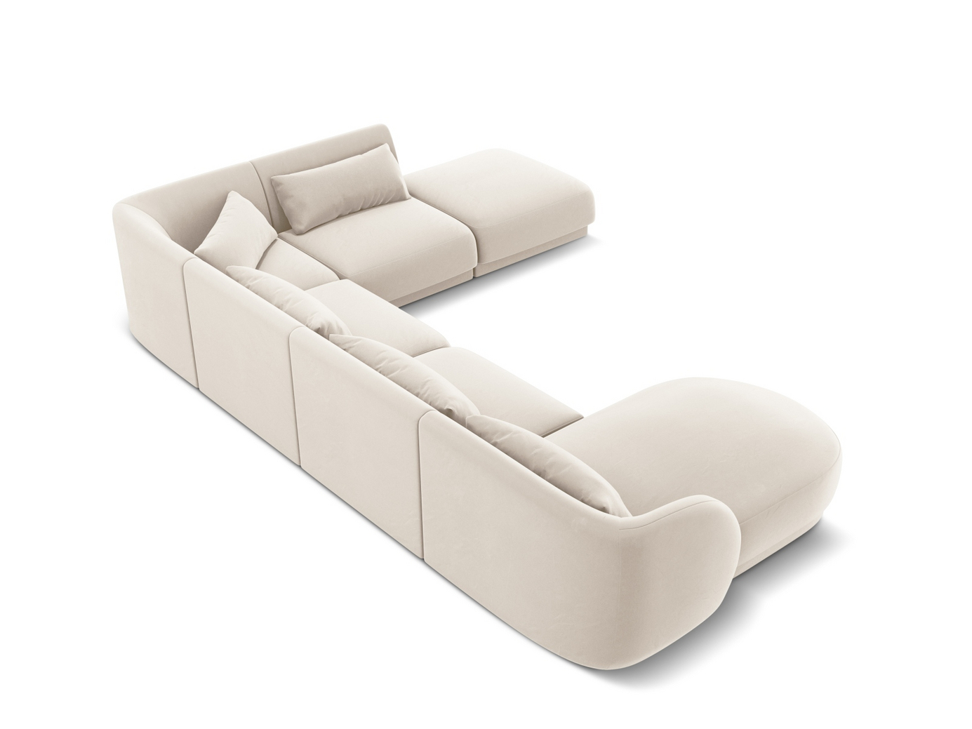 Cosmopolitan Design høyrevendt fløyelspanoramahjørnesofa, "Tulum", 6-seter, 330 × 255 × 70 cm, Bluvel, svarte plastben