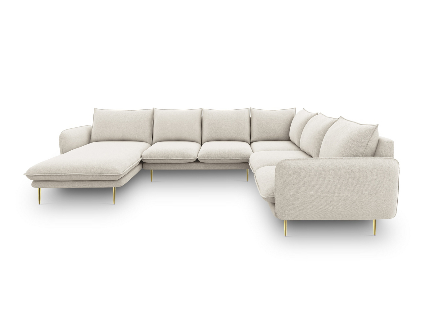 Cosmopolitan Design høyrevendt panoramahjørnesofa, "Vienna", 7-seter, 330 × 235 × 95 cm, Positano, gullfargede metallben