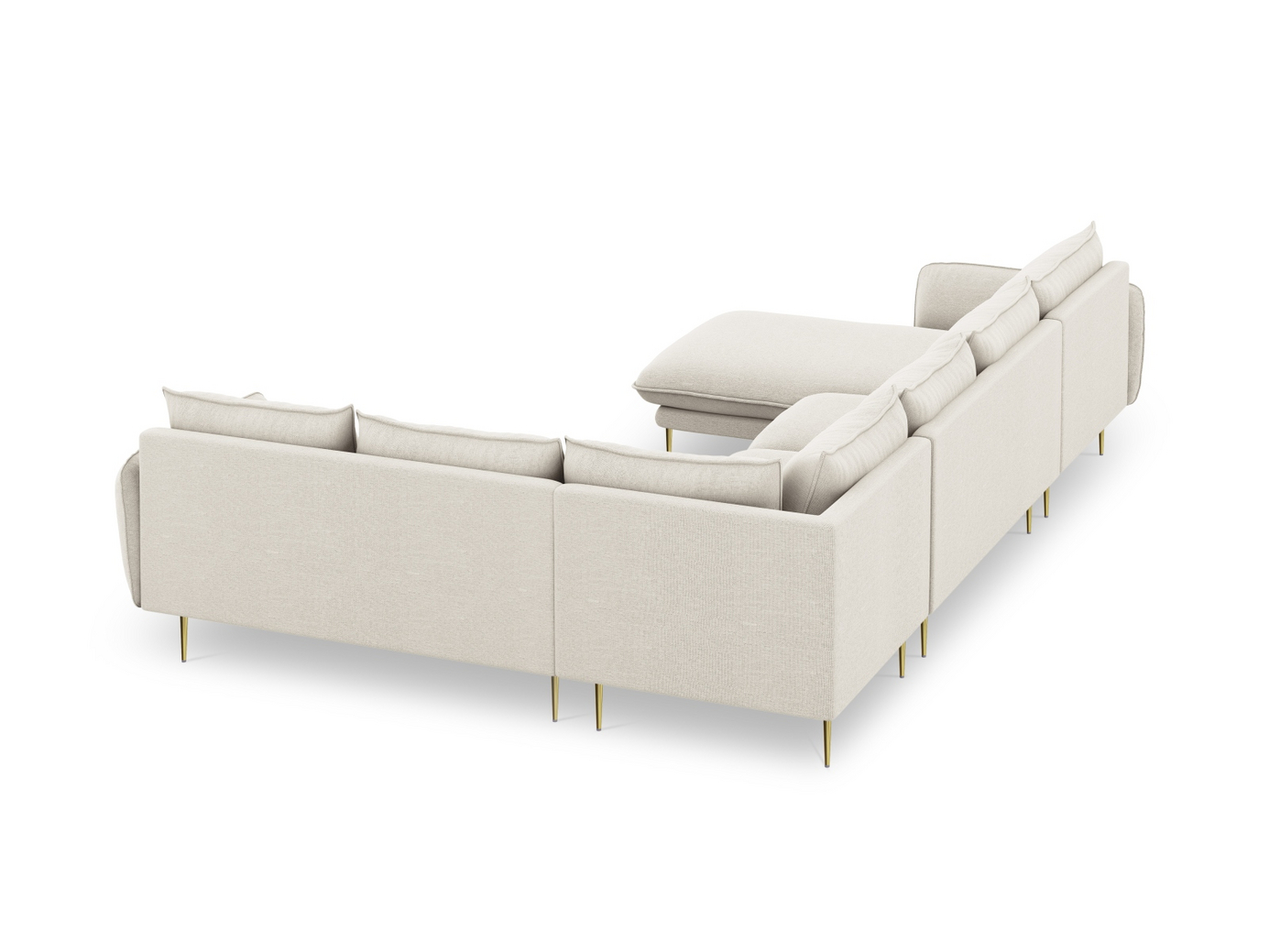 Cosmopolitan Design høyrevendt panoramahjørnesofa, "Vienna", 7-seter, 330 × 235 × 95 cm, Positano, gullfargede metallben