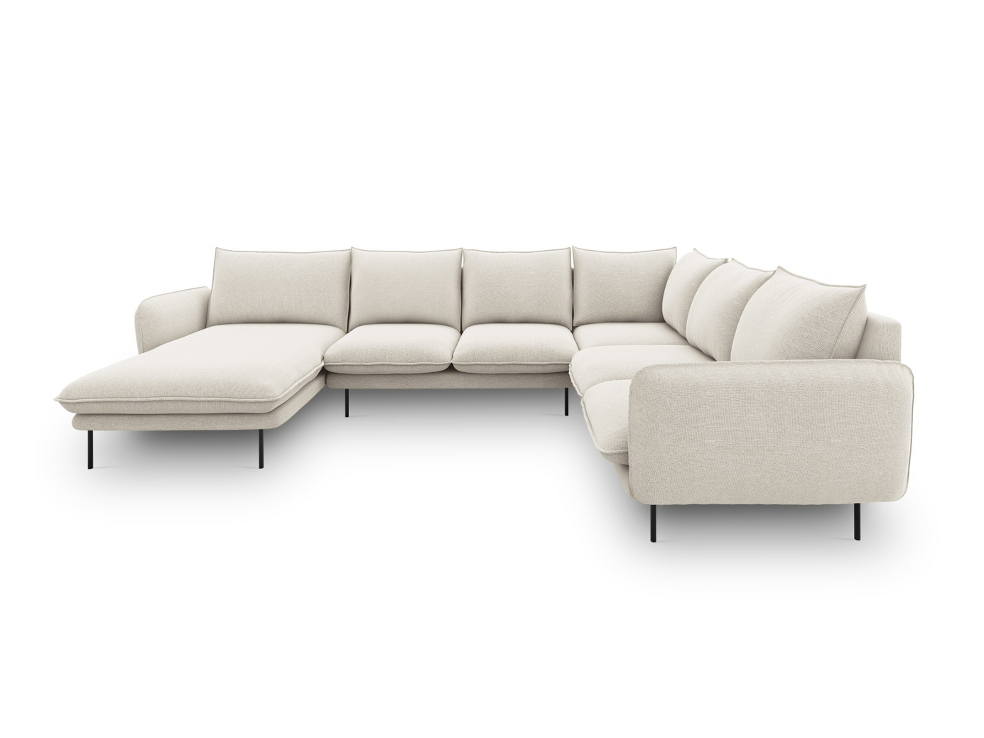 Cosmopolitan Design høyrevendt panoramahjørnesofa, "Vienna", 7-seter, 330 × 235 × 95 cm, Positano, svarte metallben