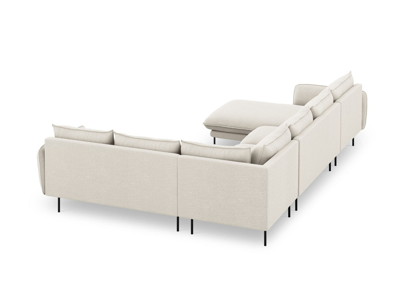Cosmopolitan Design høyrevendt panoramahjørnesofa, "Vienna", 7-seter, 330 × 235 × 95 cm, Positano, svarte metallben